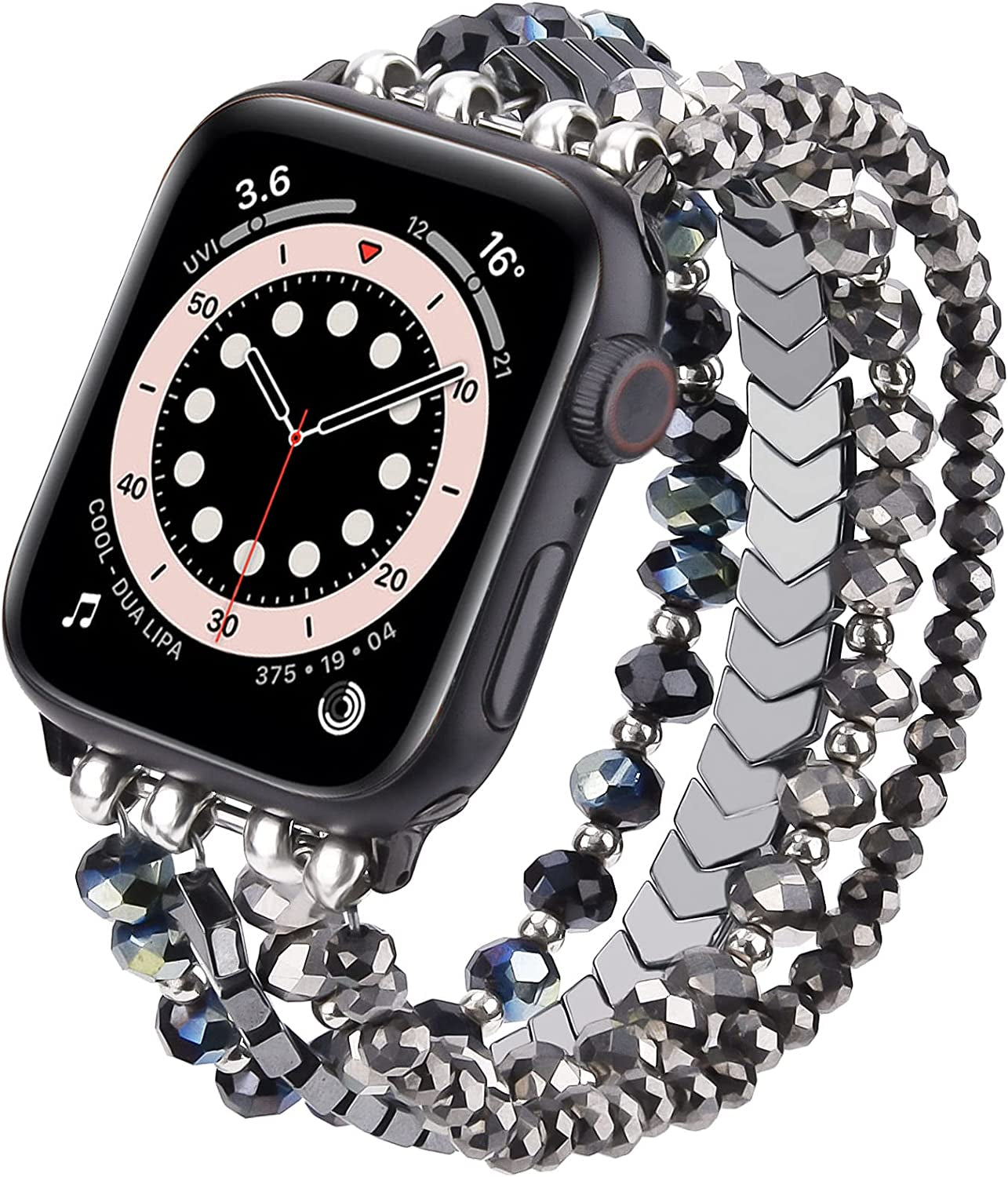 MOFREE Beaded Bracelet Compatible for Apple Watch Band 38Mm 40Mm 41Mm 42Mm 44Mm 45Mm Women,Fashion Handmade Elastic Stretch Strap for Iwatch Series SE 8 7 6 5 4 3 2 1  MOFREE Blue/Dark Grey 42mm/44mm/45mm-M/L(6"-6.9"） 