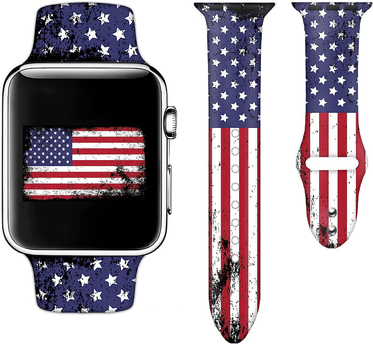 Camo Watch Bands Compatible with Apple Watch 38Mm 40Mm 41Mm 42Mm 44Mm 45Mm for Women Men, Adjustable Soft Silicone Sport Wristbands Replacement Strap for Iwatch Series 7 6 5 4 3 2 1  GEJPJGE American Flag -1 38mm/40mm/41mm (M/L) 