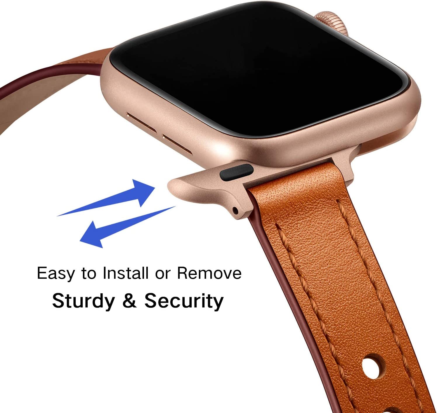 OUHENG Slim Band Compatible with Apple Watch Band 41Mm 40Mm 38Mm, Women Genuine Leather Band Replacement Thin Strap for Iwatch SE SE2 Series 8 7 6 5 4 3 2 1 (Brown/Rose Gold, 41Mm 40Mm 38Mm)  OUHENG   
