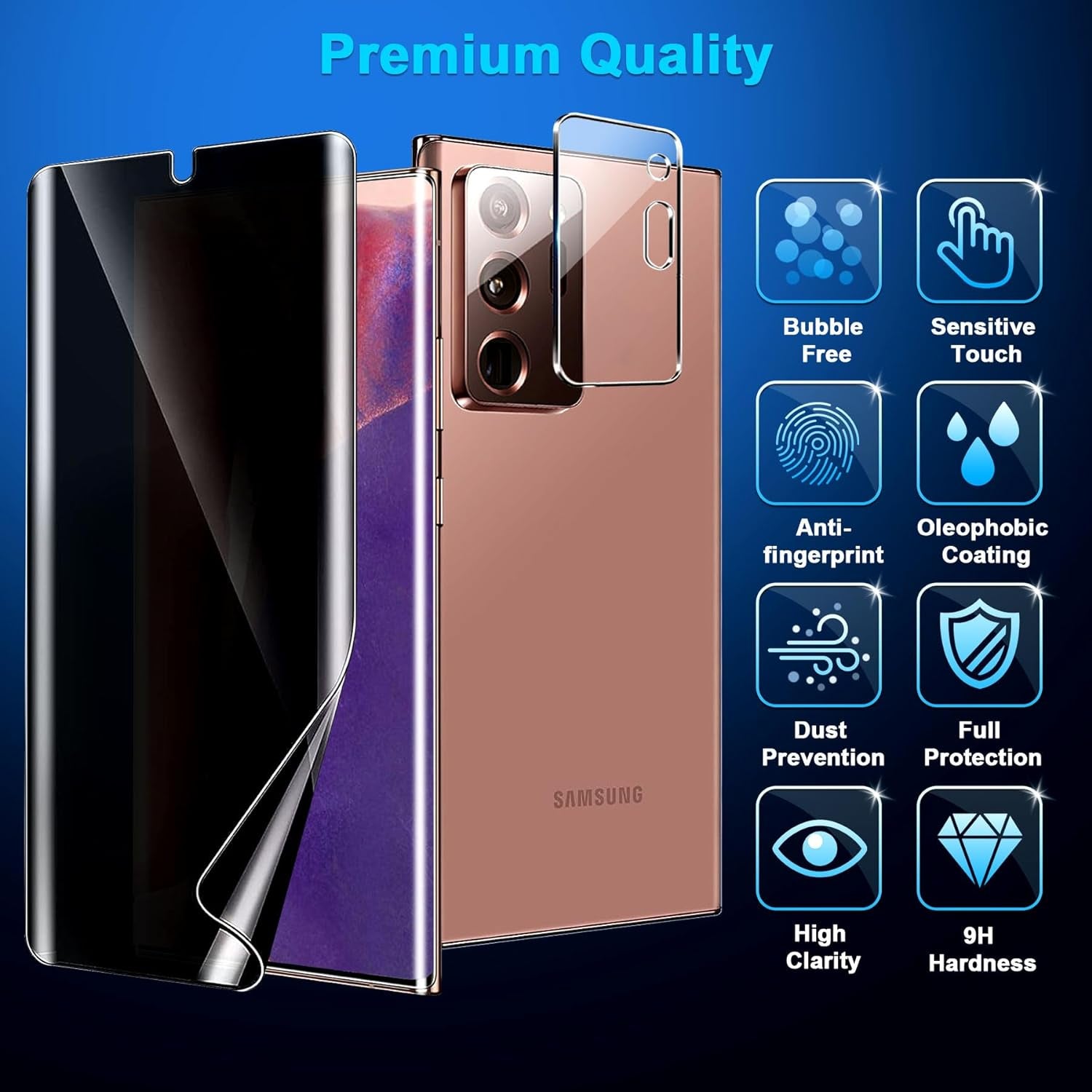 [2+1 Pack] Galaxy Note 20 Ultra Privacy Screen Protector, Fingerprint Unlock, HD Clear Anti-Spy Film for Samsung Galaxy Note 20 Ultra 5G Tempered Glass Camera Screen Protector  Samcorn   