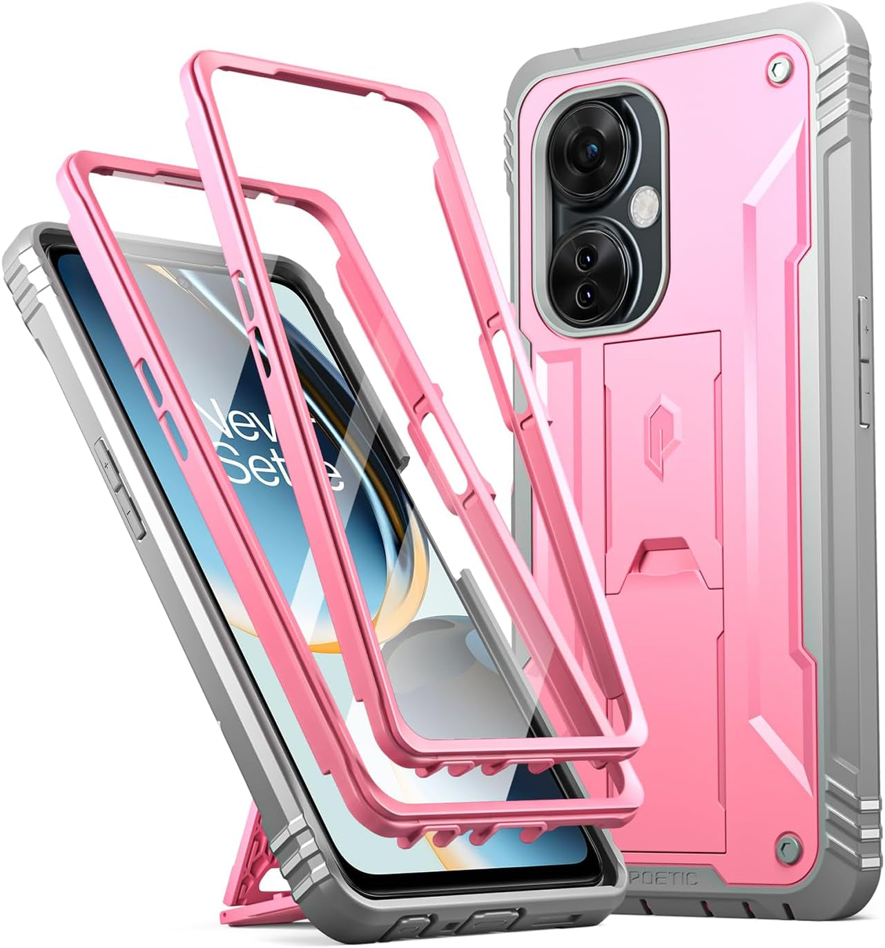 Poetic Revolution Case for Oneplus Nord N30 5G, [20FT Mil-Grade Drop Tested], Full-Body Rugged Dual-Layer Shockproof Protective Cover with Kickstand and Built-In-Screen Protector, Black  Poetic Pink  