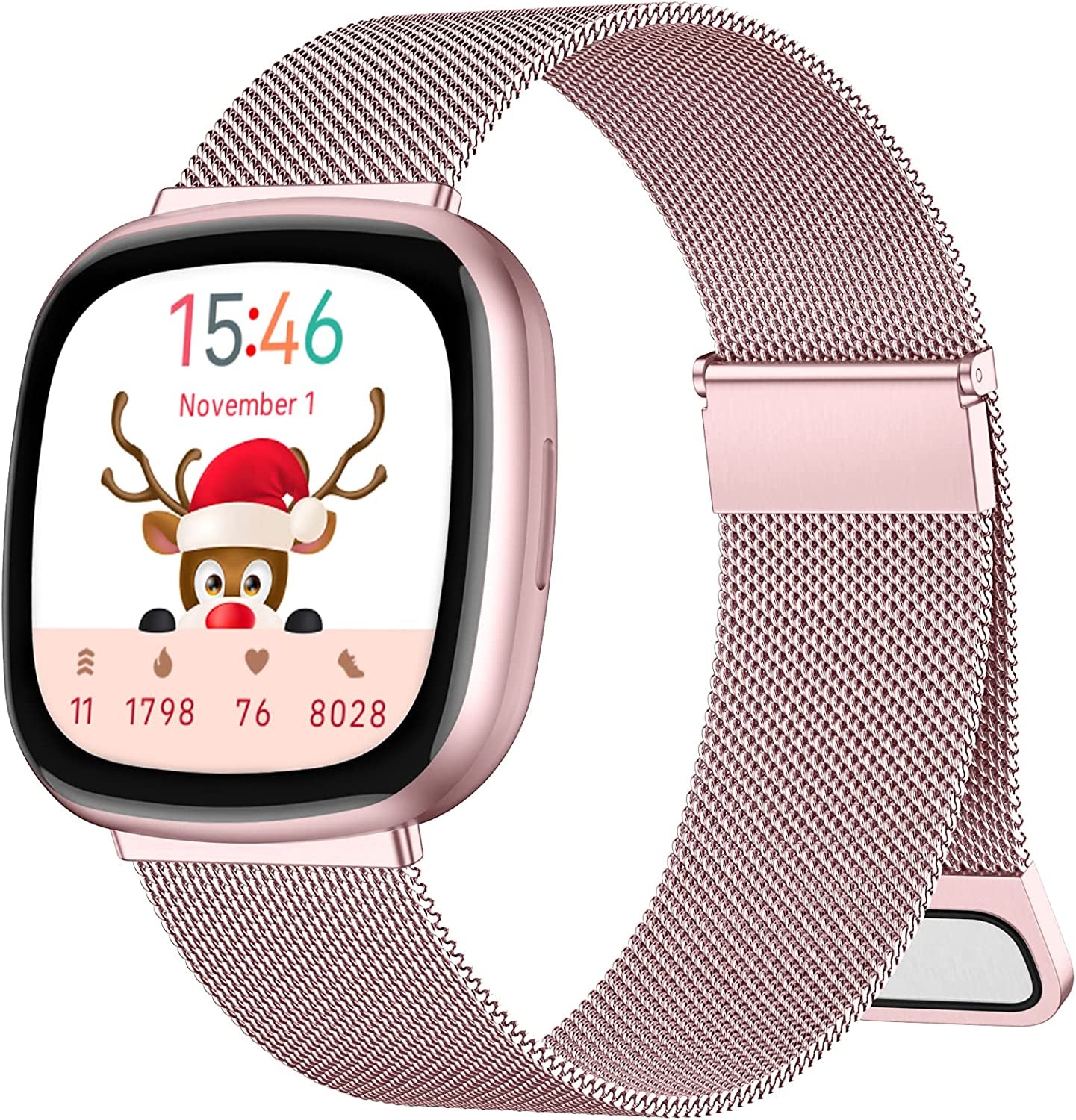Zedoli Bands Only Compatible with Fitbit Sense 2/Versa 4 and Fitbit Sense/Versa 3 Four Models, Stylish Fashionable Stainless Steel Milanese Metal Loop Wristbands Replacement Bands Women Men, Colorful  Zedoli Rose Pink Gold Large 