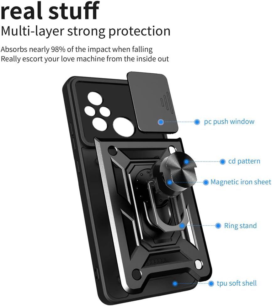 ZMONE Phone Case for Xiaomi Redmi 12C Case with Glass Screen Protector, [2 Pack] Built Slide Camera Protection Cover,Military Heavy Duty Full Body Protective Phone Case - Red  Chengmi   