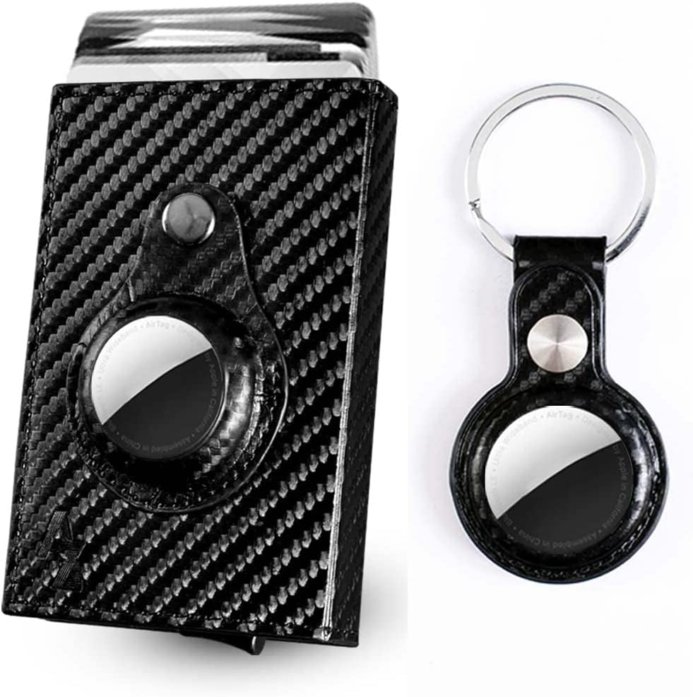 Azaera Apple Airtag Wallet Men and Pop up Credit Card Holder, Slim, Smart, Minimalist, Carbon Fiber Leather RFID Blocking with Air Black  Azaera   