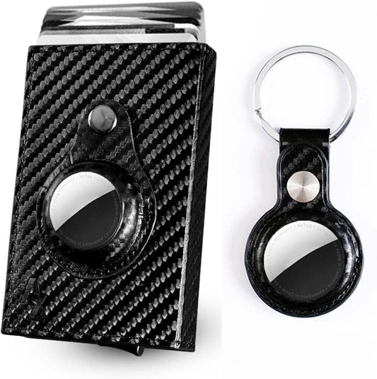 Azaera Apple Airtag Wallet Men and Pop up Credit Card Holder, Slim, Smart, Minimalist, Carbon Fiber Leather RFID Blocking with Air Black  Azaera   