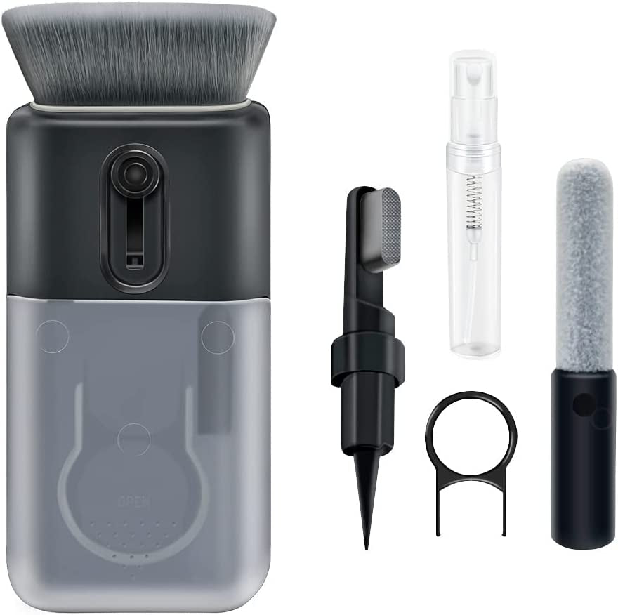 6 in 1 Keyboard Cleaner Kit Earphone Cleaner Kit with Brush Spong Pen Nibs for Electronic Cleaning Cellphone Hole Earbuds Monitor (White)  Minlebao Black  