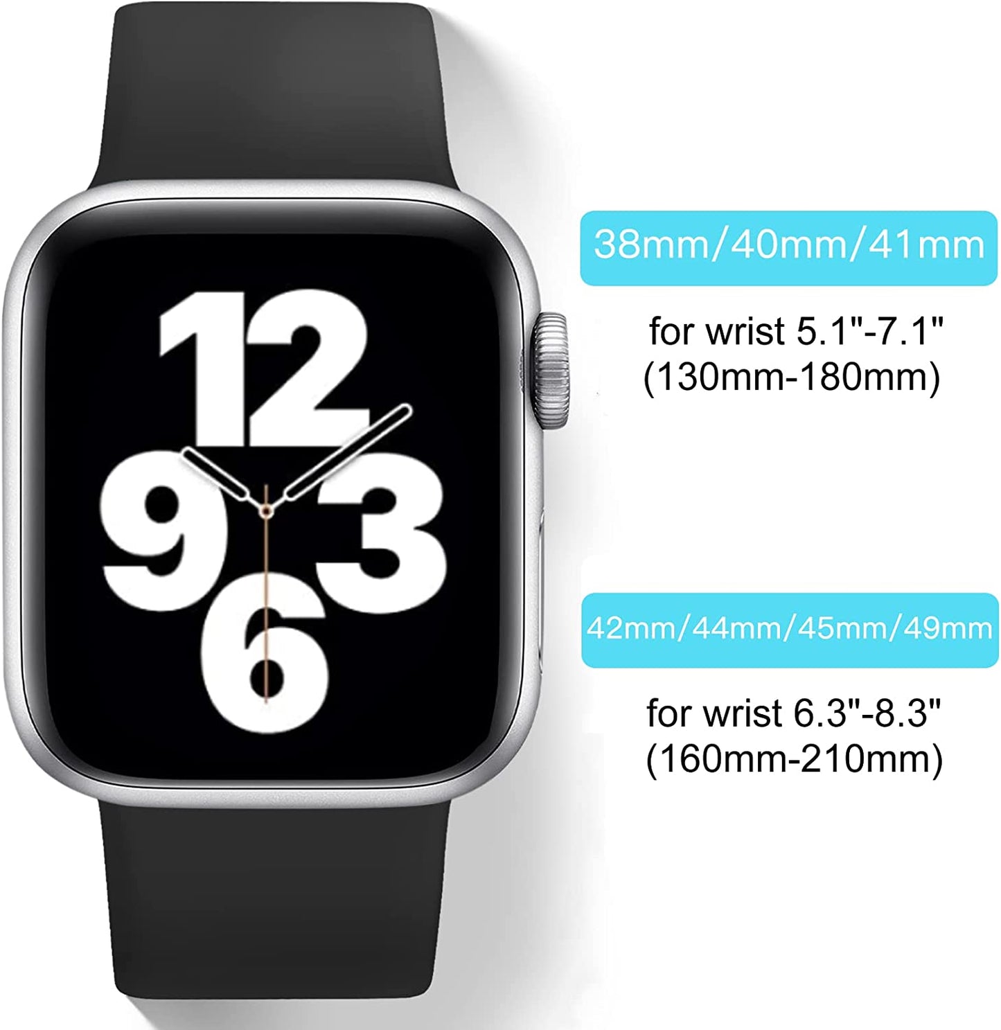 SNBLK [6 Pack] Compatible with Apple Watch Band 38Mm 40Mm 41Mm 42Mm 44Mm 45Mm 49Mm for Women Men, Soft Silicone Wrist Bands Sport Strap Compatible for Iwatch Series 8 7 6 5 4 3 2 1 SE Ultra  SNBLK   