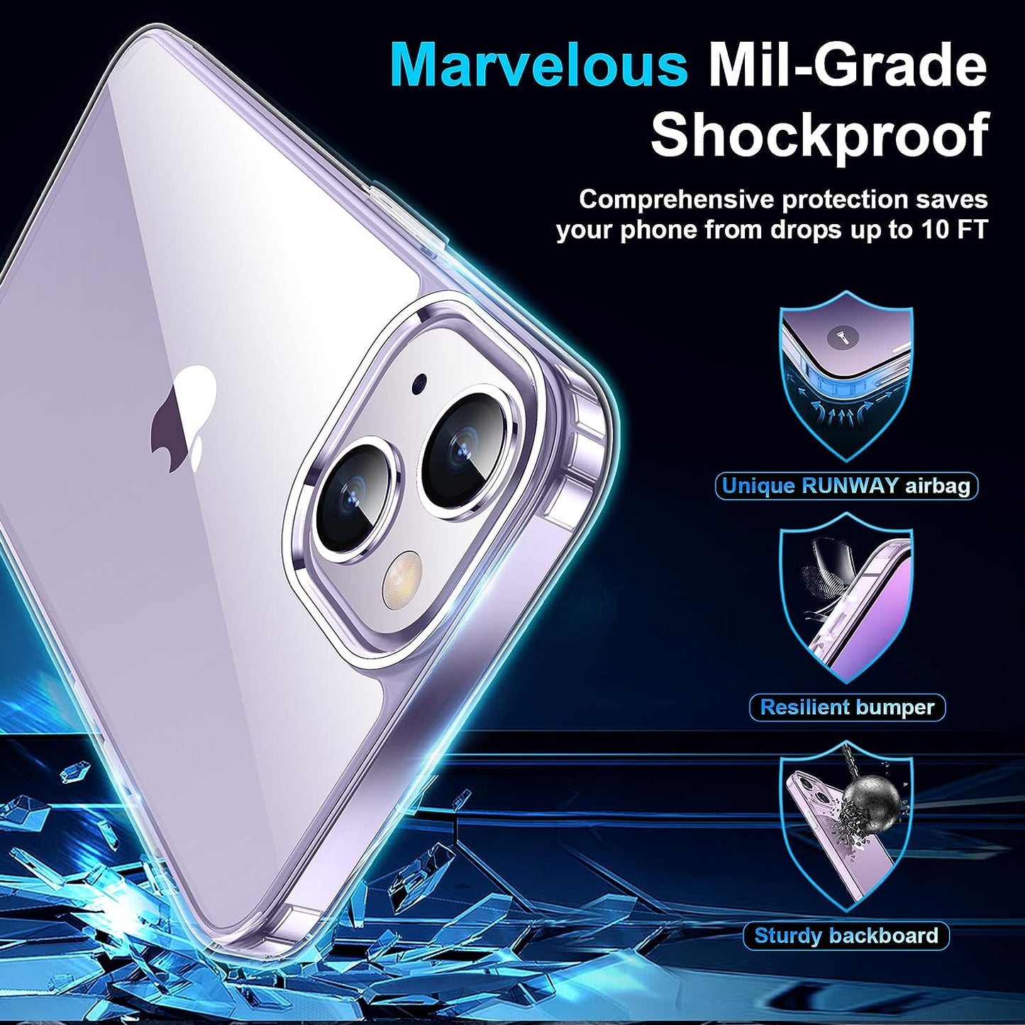 Justcool Designed for Iphone 14 plus Case, [Crystal Clear Not Yellowing] with [2 Pcs Tempered Glass Screen Protectors & 2 Pcs Camera Lens Protector] Slim Thin Protective Phone Case (Clear)  Justcool   