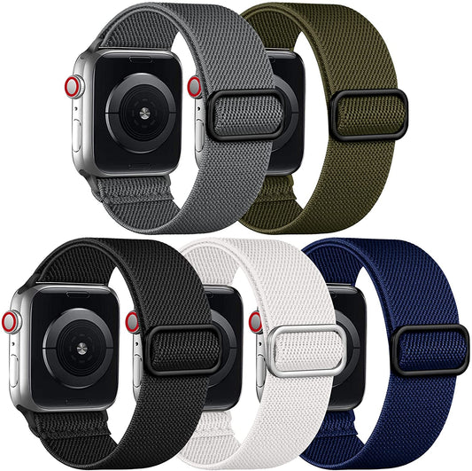 Adorve 5 Pack Stretchy Solo Loop Bands Compatible with Apple Watch Ultral Band 38Mm 40Mm 42Mm 44Mm 41Mm 45Mm 49Mm for Women Men, Soft Nylon Elastic Braided Strap for Iwatch SE Series 8/7/6/5/4/3/2/1  Adorve   