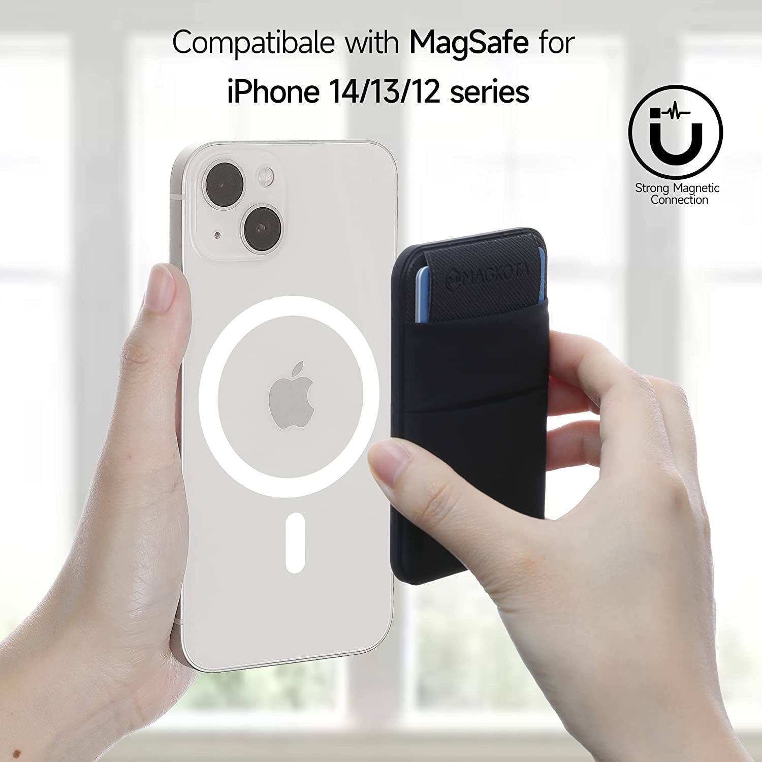MAGKOTA Magsafe Wallet, Max 5 Cards, Compatible with Iphone 14 Pro Max/14 Pro/14 Plus/14/Iphone 13 Pro Max/13 Pro/13/Iphone 12/12 Pro/12 Pro Max, Detachable Magnetic Card Holder -2 Pockets Black  MAGKOTA   