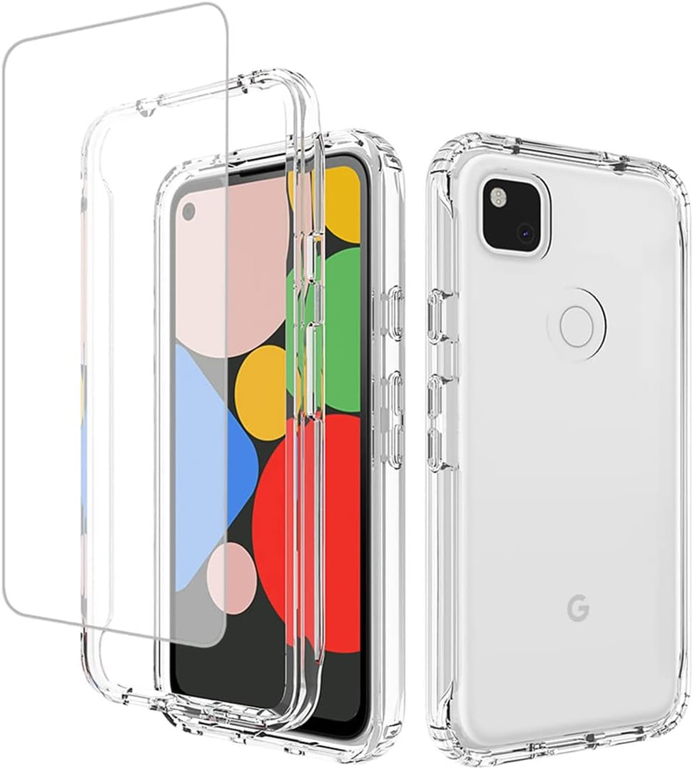Zoeirc Case for Google Pixel 4A (Not Fit 4A 5G) G025J Case with Tempered Glass Screen Protector, Soft 360 Full Body Shockproof Hybrid Bumper Crystal Clear Case Cover for Google Pixel 4A (Clear)  Zoeirc   