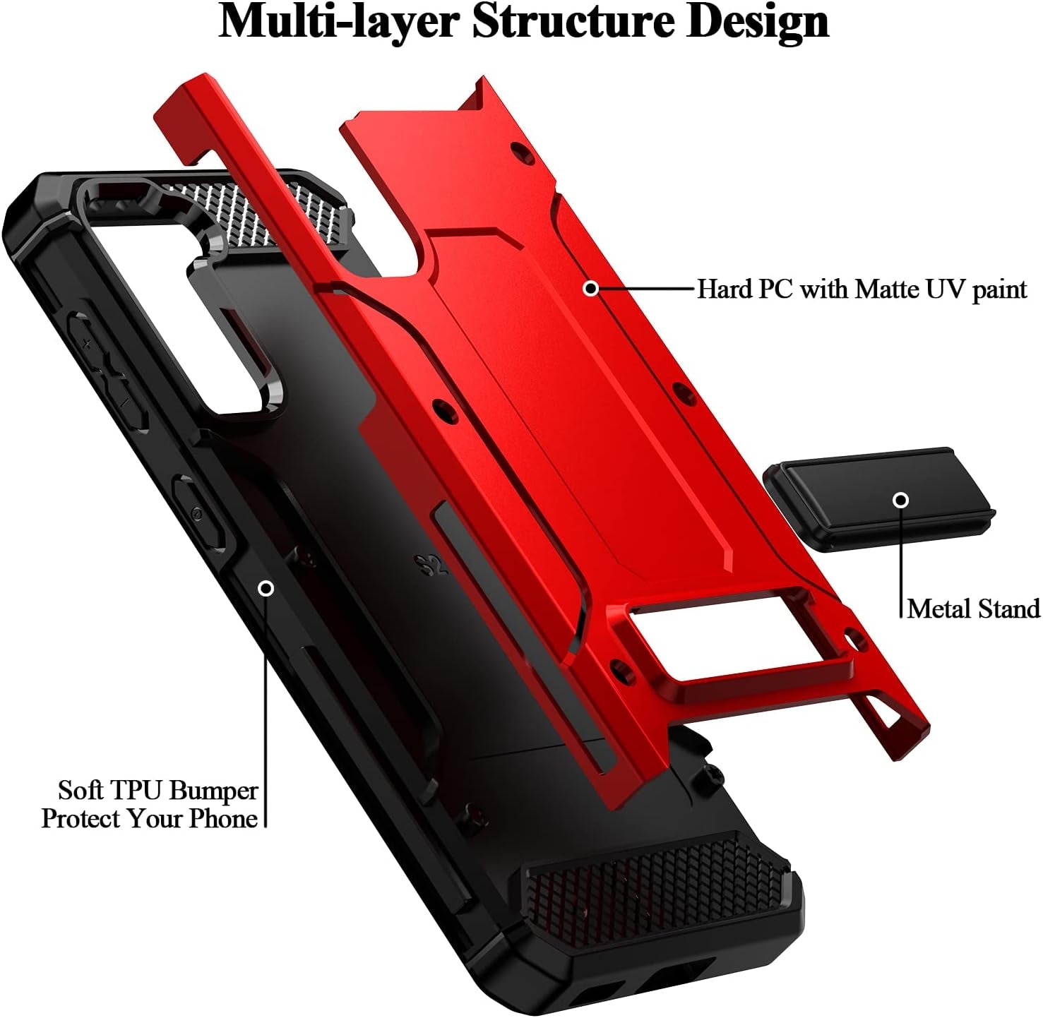 MMHUO for Samsung Galaxy S21 Case,Dual Layer Military Grade Drop Protection Galaxy S21 Case with Built in Kickstand Shockproof Protective Phone Case for Samsung Galaxy S21 5G,Red  MMHUO   