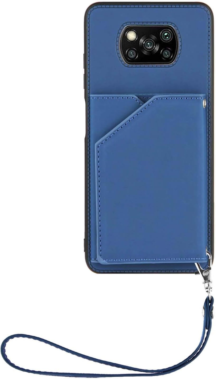 Leton-Us Compatible with Xiaomi Mi Poco X3 NFC Case Magnetic Leather Flip Wallet Case for Xiaomi Mi Poco X3 NFC Lanyard Card Holder Hard PC Bumper Card Slot Cash Holder Girls Cover Blue  Leton-US   