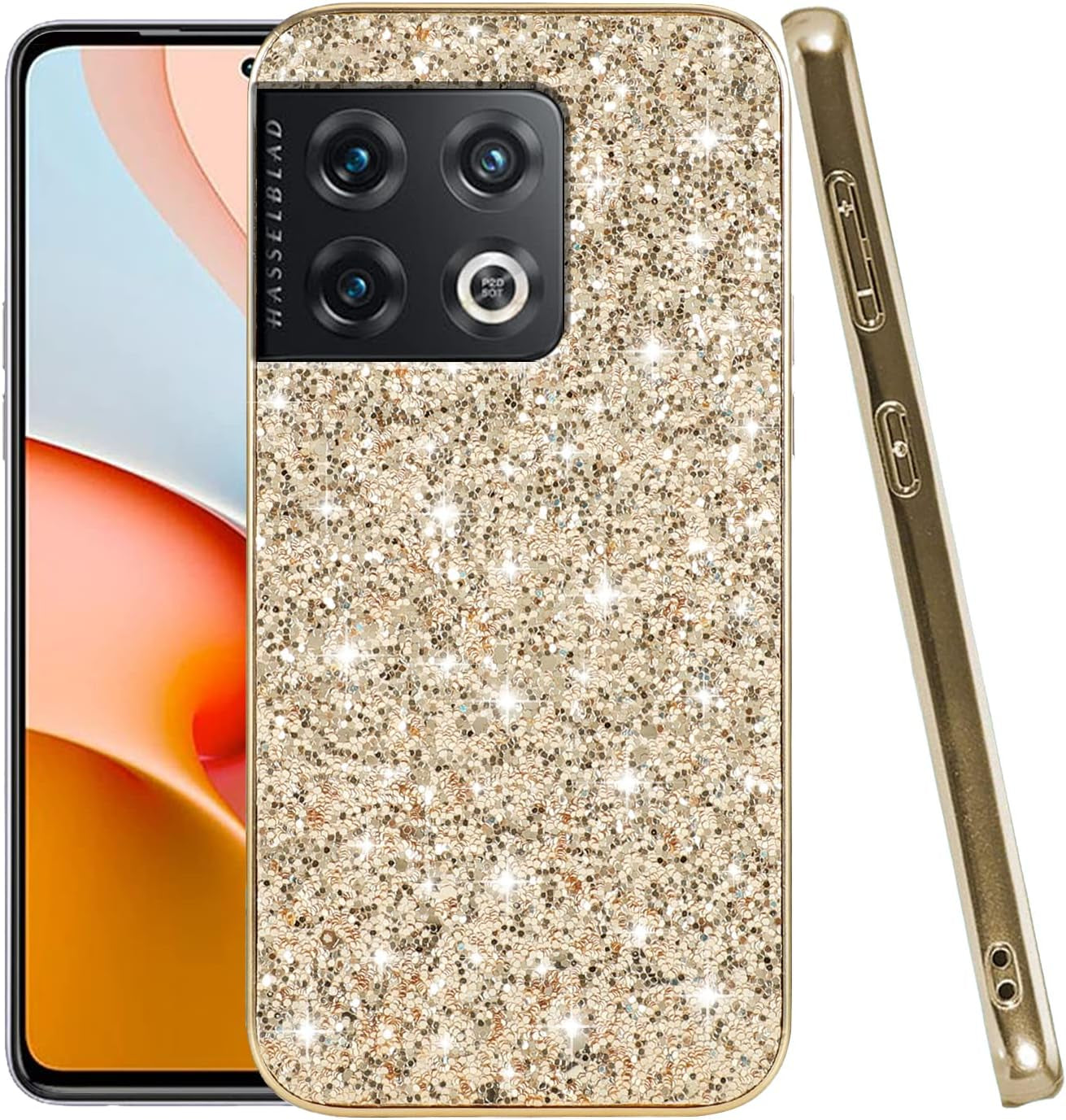 Jancyu Compatible with Oneplus 10 Pro Case, Shockproof Phone Cases for Oneplus 10 Pro Glitter Protective Cover for Women Cute Accessories (Red)  Jancyu Gold  