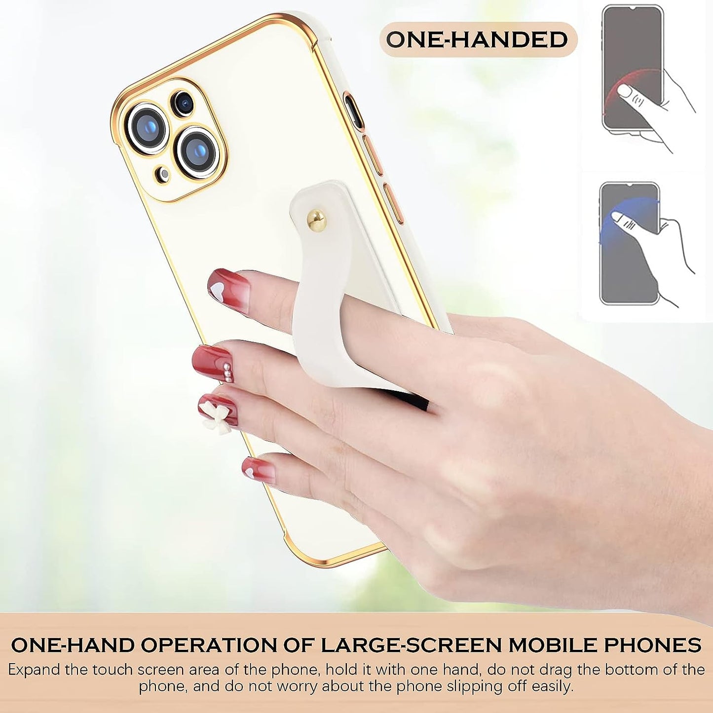 YINLAI Iphone 13 Case, Iphone 13 Cover 6.1 Inch with Finger Loop Holder Wrist Strap Kickstand Hearts Pattern Love Plating Women Girls Slim Fit Soft Shockproof Protective Phone Cases,White  YINLAI   