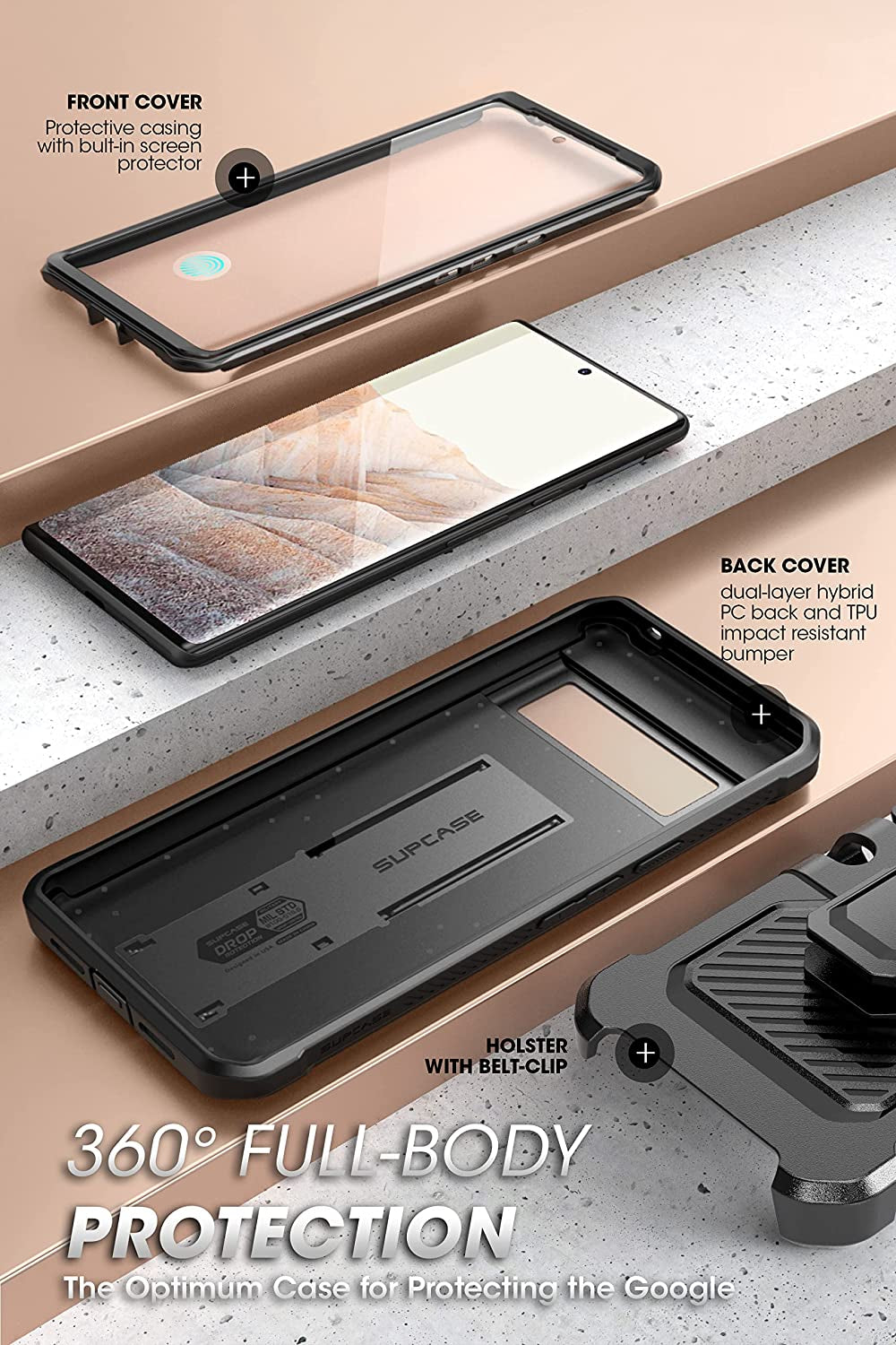 SUPCASE Unicorn Beetle Pro Full-Body Rugged Holster Case with Built-In Screen Protector for Google Pixel 6 Pro (2021), Black  SUPCASE   