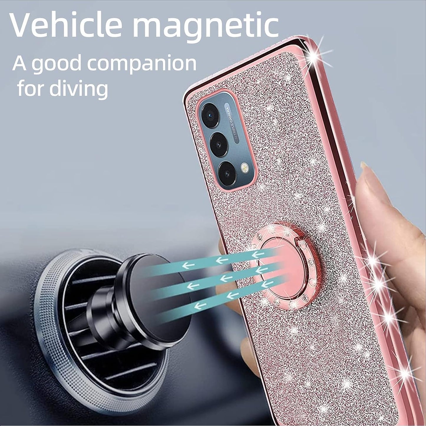 Kudini for Oneplus Nord N200 5G Case, N200 Phone Case for Women Glitter Crystal Soft Clear TPU Luxury Bling Cute Protective Cover with Kickstand Strap for Oneplus Nord N200 5G (Glitter Rose)  KuDiNi   