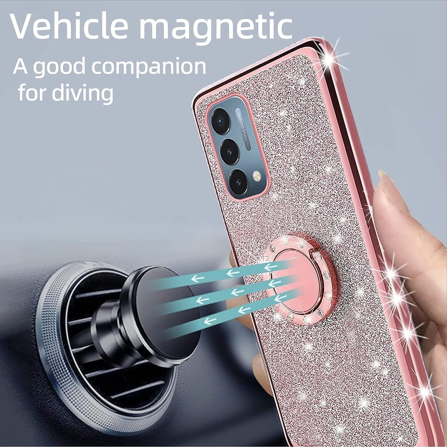 Kudini for Oneplus Nord N200 5G Case, N200 Phone Case for Women Glitter Crystal Soft Clear TPU Luxury Bling Cute Protective Cover with Kickstand Strap for Oneplus Nord N200 5G (Glitter Rose)  KuDiNi   