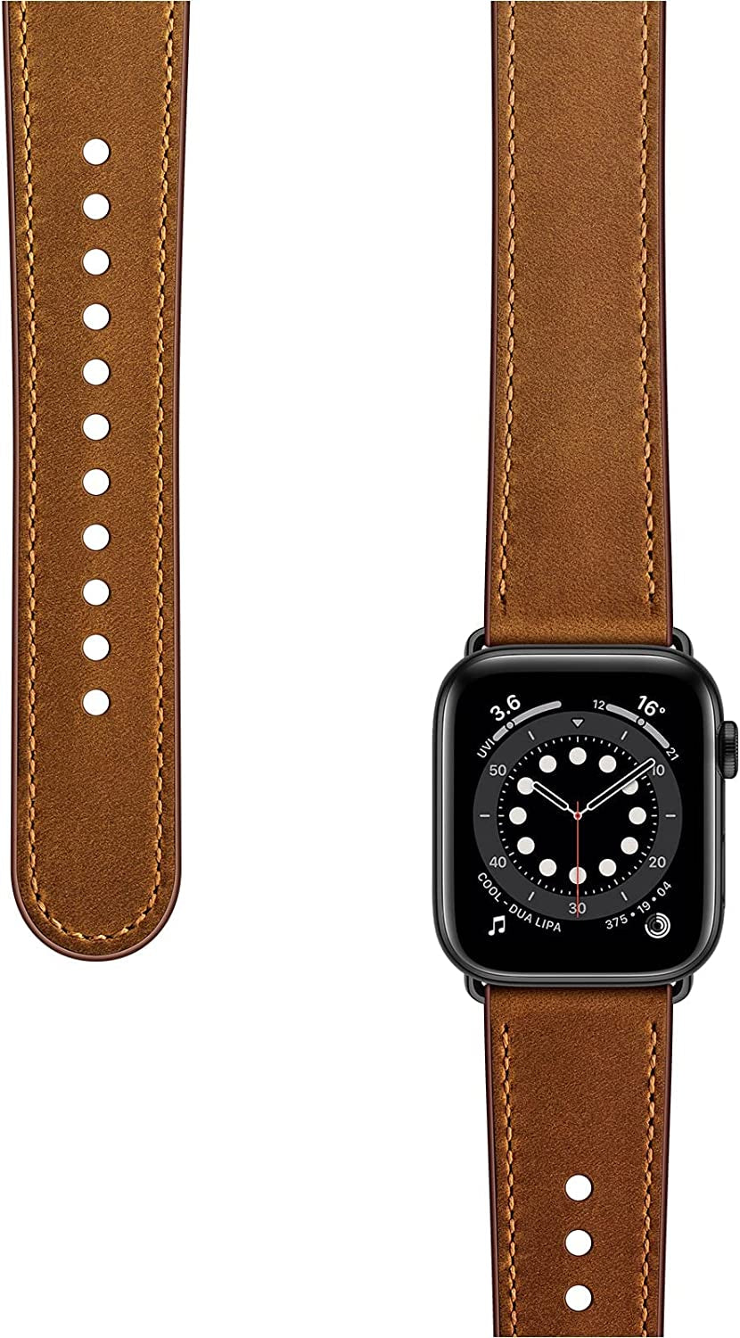 OUHENG Compatible with Apple Watch Band 49Mm 45Mm 44Mm 42Mm 41Mm 40Mm 38Mm, Genuine Leather Bands Strap for Iwatch Ultra SE SE2 Series 8 7 6 5 4 3 2 1 (Retro Brown/Black, 49Mm 45Mm 44Mm 42Mm)  OUHENG   