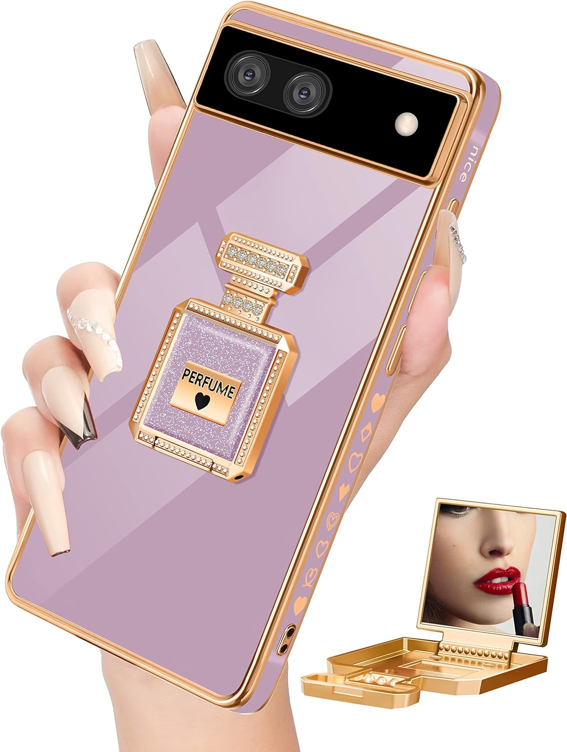 Buleens for Pixel 6 Pro Case with Metal Perfume Bottle Mirror Stand,Cute Women Girly Heart Cases for Google Pixel 6 Pro Case, Elegant Luxury Phone Cover for Pixel 6 Pro Phone Case 6.7''Sierra Blue  Buleens Purple For Google Pixel 6A 