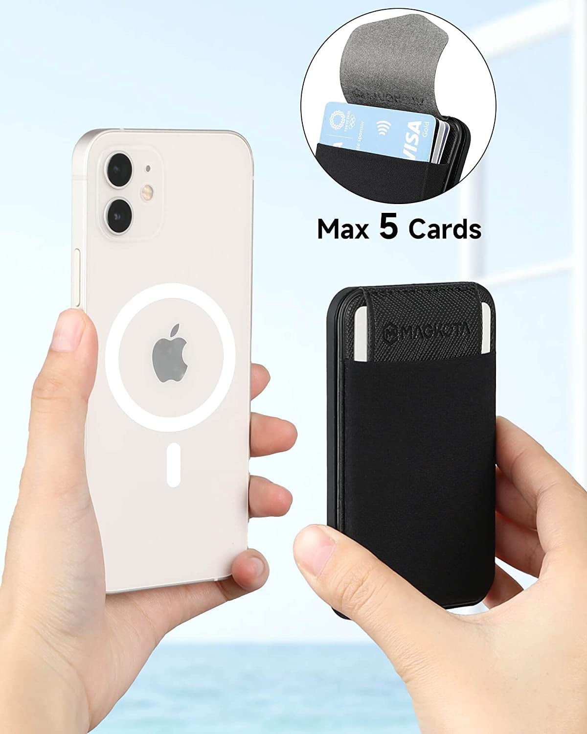 MAGKOTA Magsafe Wallet Max 5 Cards, Magnetic Card Holder Compatible with Iphone 14 /Iphone 13/ Iphone12 Series, Stretchy Fabric Iphone Wallet Stand with Flap,And Has 2 Viewing Angles (Black)  MAGKOTA   