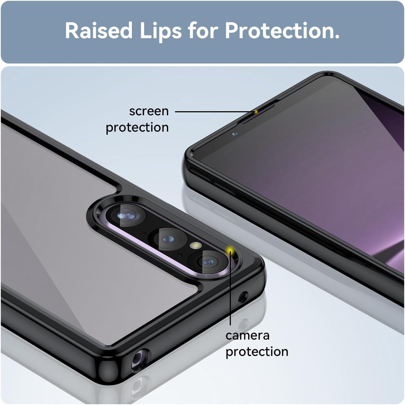 DFTCVBN Phone Case for Xperia 1 V Case, Sony 1V XQDQ62 Case with HD Screen Protector, Soft Bumper with Clear Crystal PC Hard Back Shockproof Cover Cases for Sony Xperia 1 V Black  DFTCVBN   