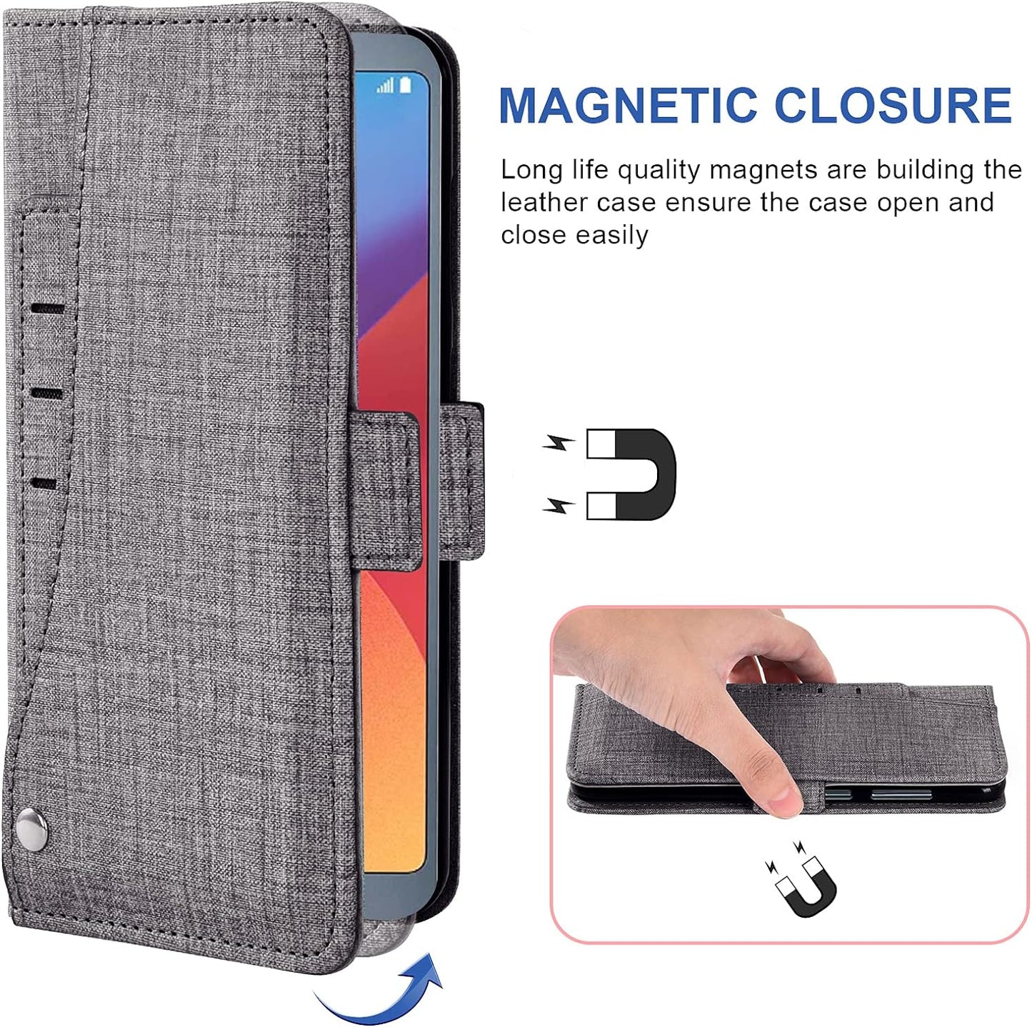 Asuwish Compatible with LG G6 Wallet Case Tempered Glass Screen Protector and Leather Flip Cover Card Holder Stand Cell Phone Cases for LGG6 Thinq LG6 Thin Q G 6 plus G6+ 6G VS988 H872 Women Men Gray  NSS   