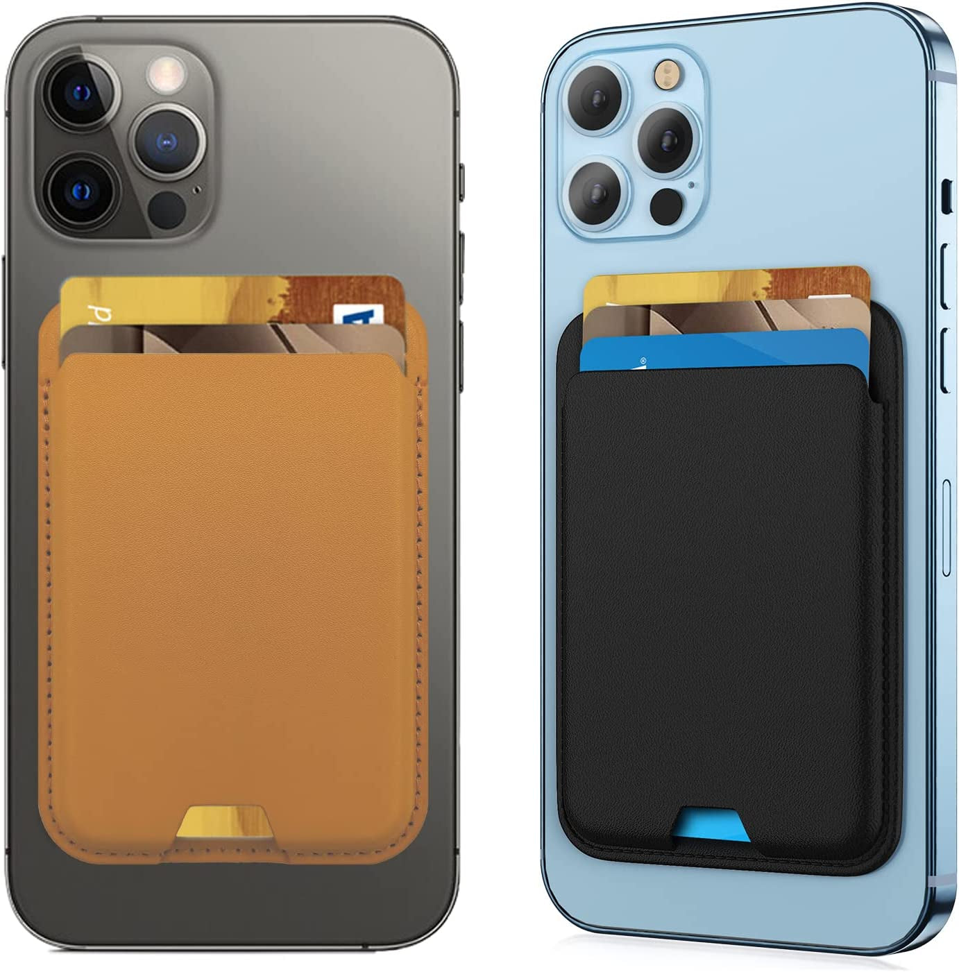 [2 Pack] Magnetic Wallet Card Holder Compatible with Apple Magsafe Wallet for Iphone 14 Pro Max/14 Pro/14/14 Plus, Mag Safe Wallet for Iphone 13 Pro Max/13 Pro/13/13 Mini/Iphone 12 Series,Midnightblue  iLodn Black and Yellow  