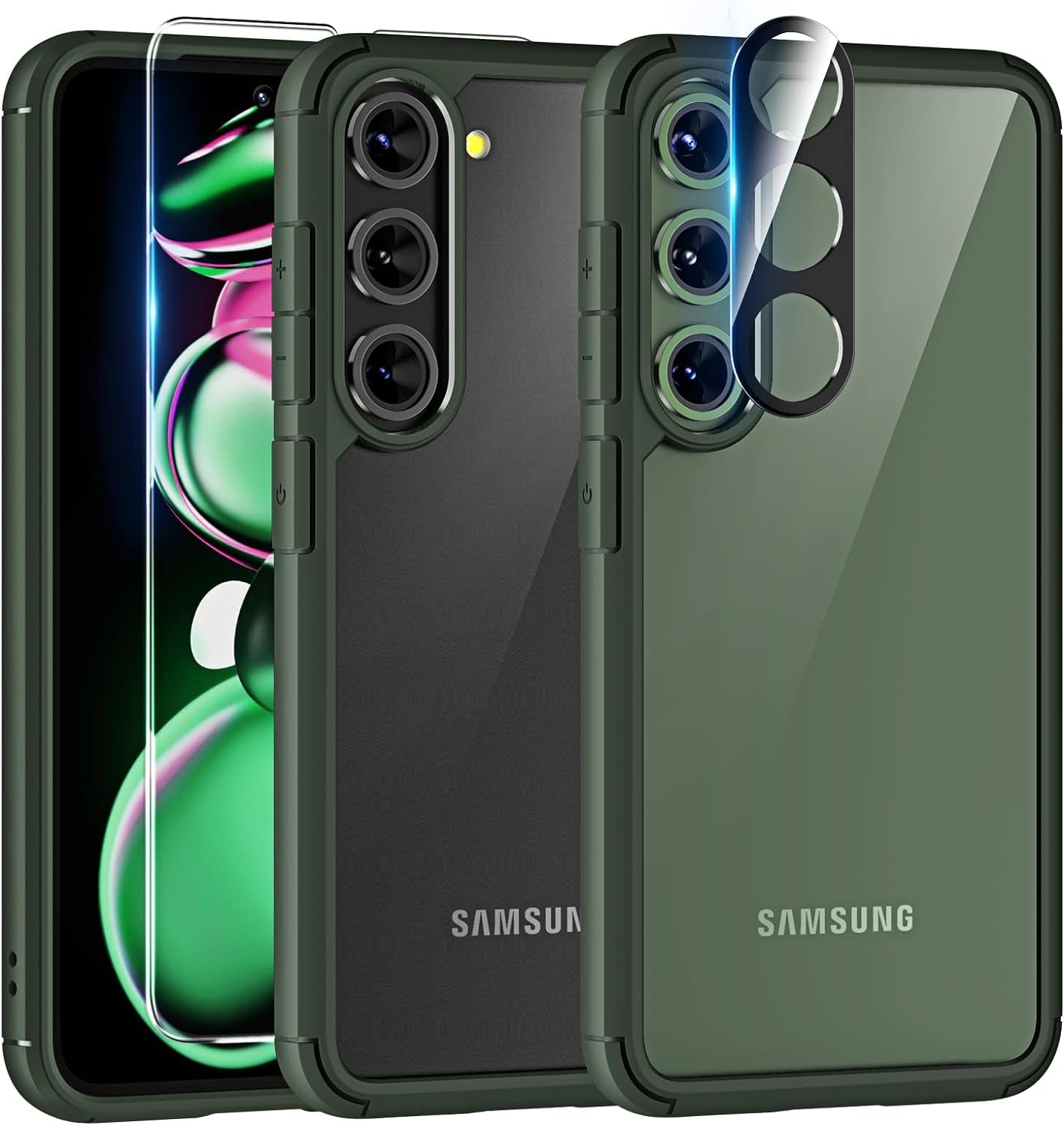 TAURI [5 in 1] Shockproof Designed for Samsung Galaxy S22 Case 5G 6.1 Inch, with 2 Pack Tempered Glass Screen Protector + 2 Pack Camera Lens Protector [Military Grade Protection] Slim Thin Cover  TAURI Green S23 Plus-6.6 Inch 