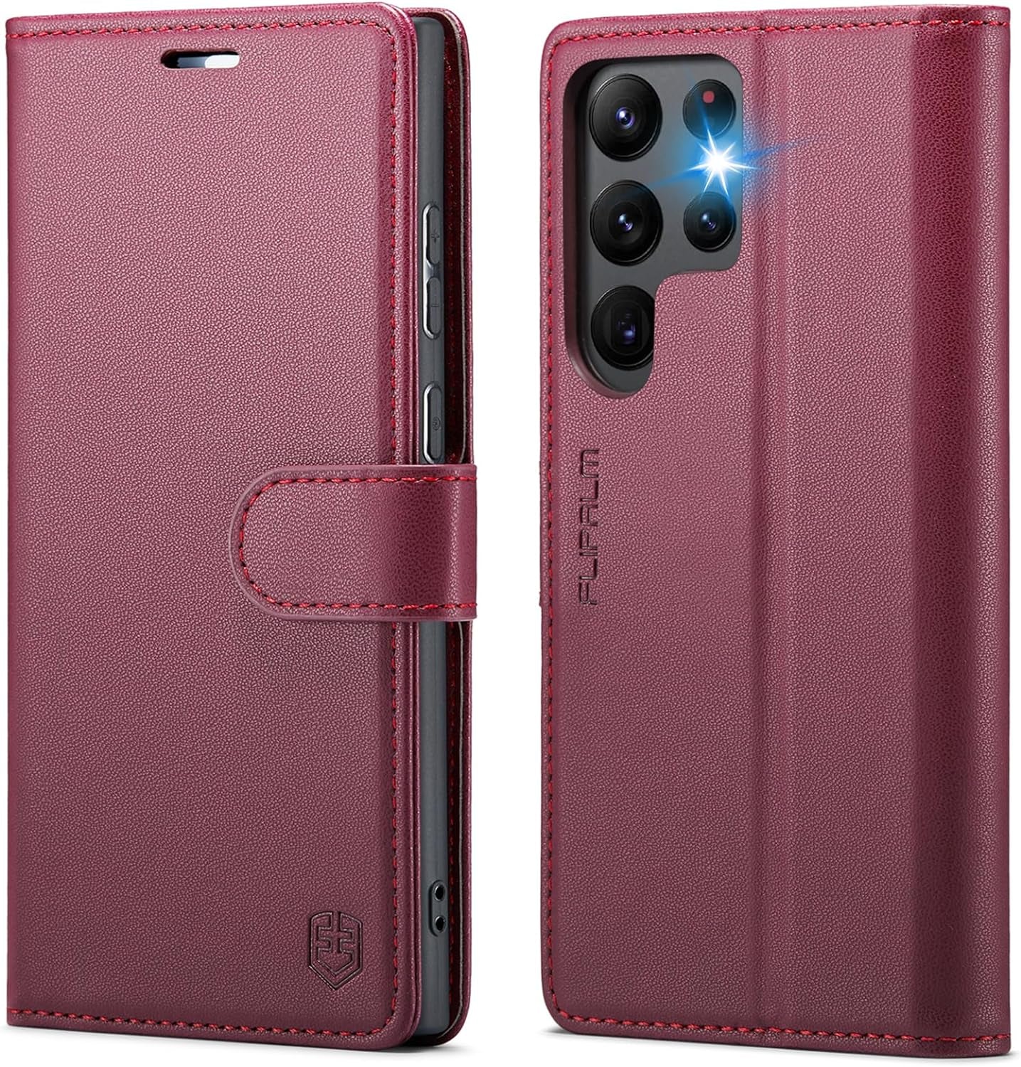 FLIPALM for Samsung Galaxy S22 Ultra Wallet Case with RFID Blocking Credit Card Holder, PU Leather Flip Kickstand Protective Shockproof Cover Women Men for Samsung S22 Ultra Phone Case(Blue-Green)  FLIPALM Red  