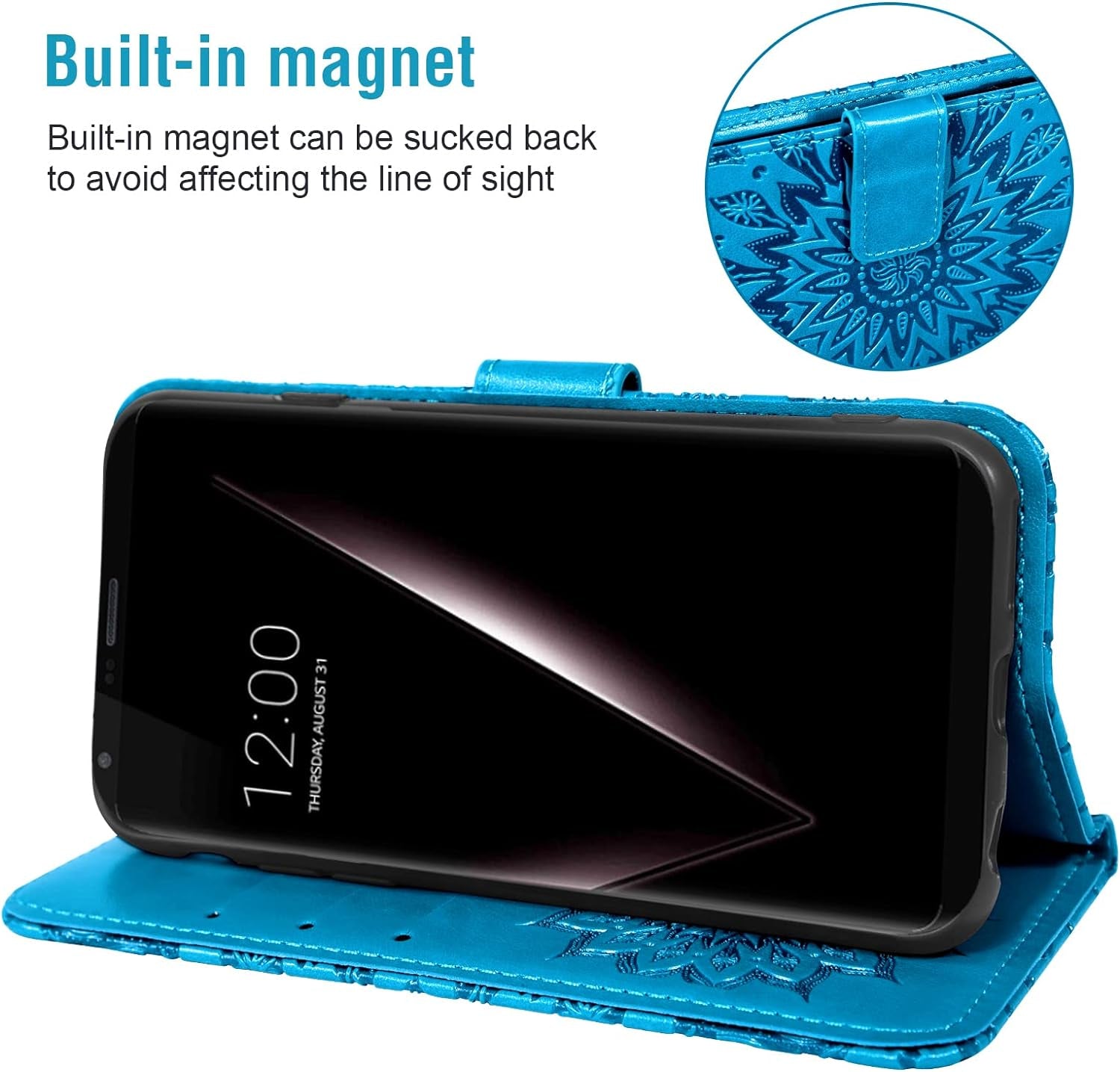 Phone Case for LG V35 Thinq V30 plus Wallet with Tempered Glass Screen Protector and Leather Flip Cover Card Holder Stand Cell Accessories LGV30 LGV35 LG30 LG35 V 30 35 V30+ V30S H931 Women Men Blue  Asuwish   