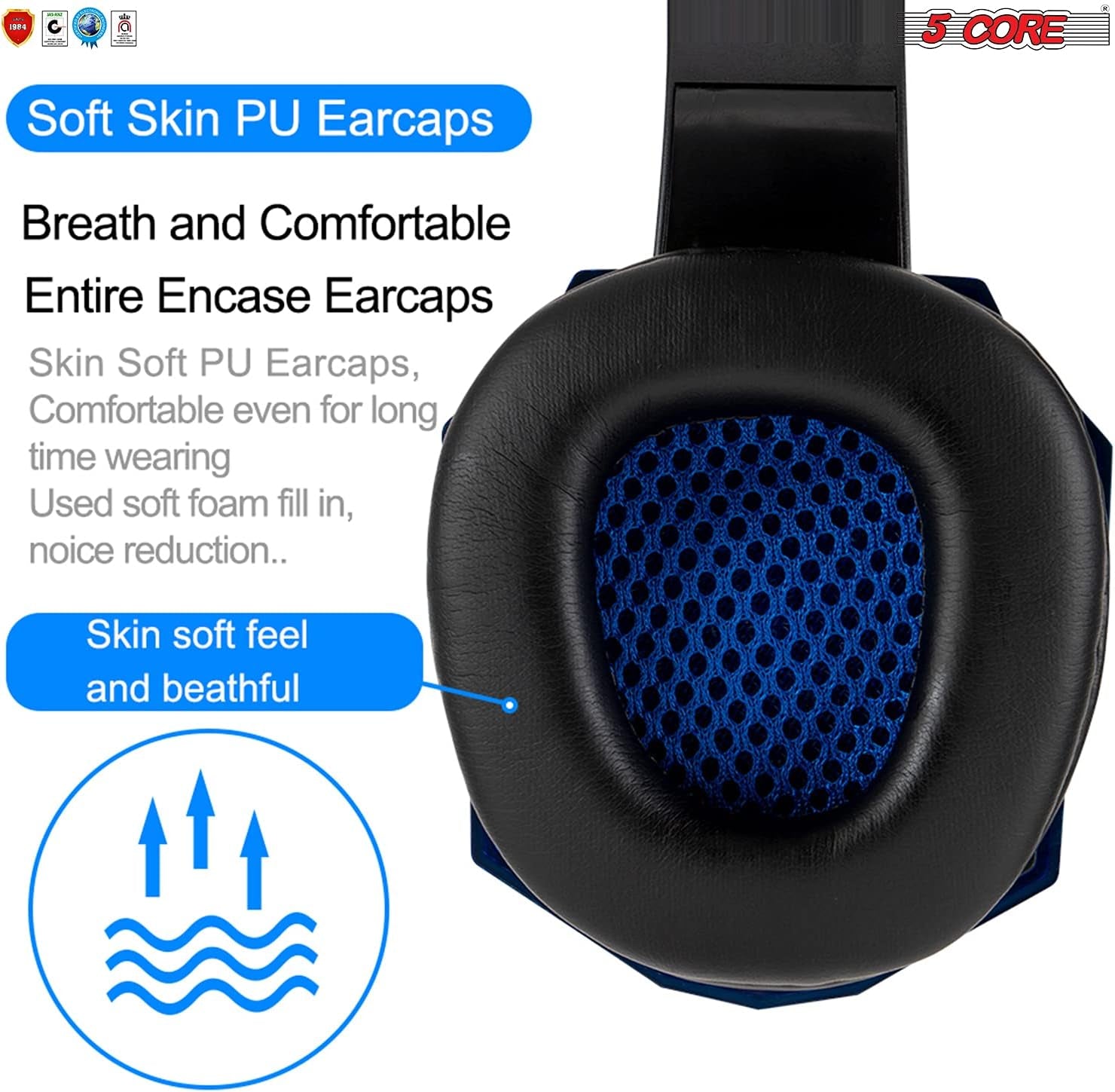 5 CORE 2Pcs Gaming Headset for PS4 PC One PS5 Console Controller, Noise Cancelling Microphone over Ear Stereo Earphones with Mic, LED Light, Bass, Earmuffs for Laptop NES Games Red & Blue HDP GM1 R+B  5 Core Inc.   