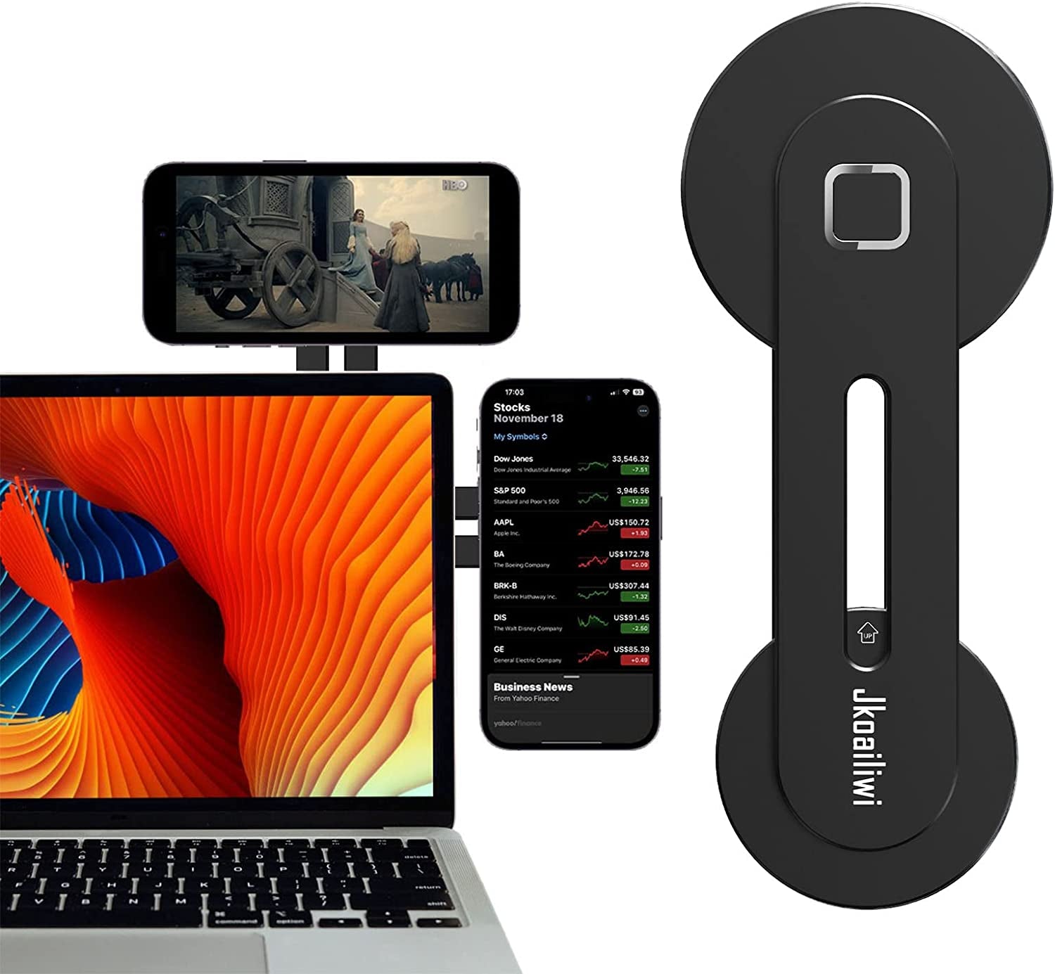 Jkoailiwi Foldable Magnetic Cell Phone Holder for Laptop, 180° Adjustable Magsafe Laptop Phone Mount, Slim Portable Computer Phone Mount Compatible with Iphone 14/13/12 Pro plus Max Mini  Jkoailiwi   