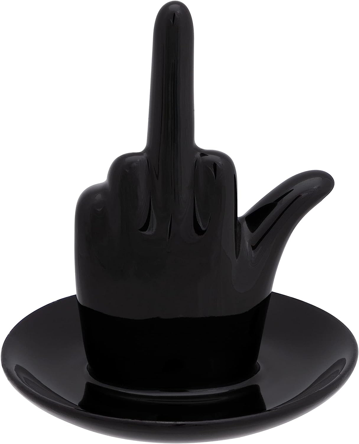 Stephanie Imports White Ceramic Middle Finger Jewelry Ring Dish Tray  Stephanie Imports Middle Finger Black  