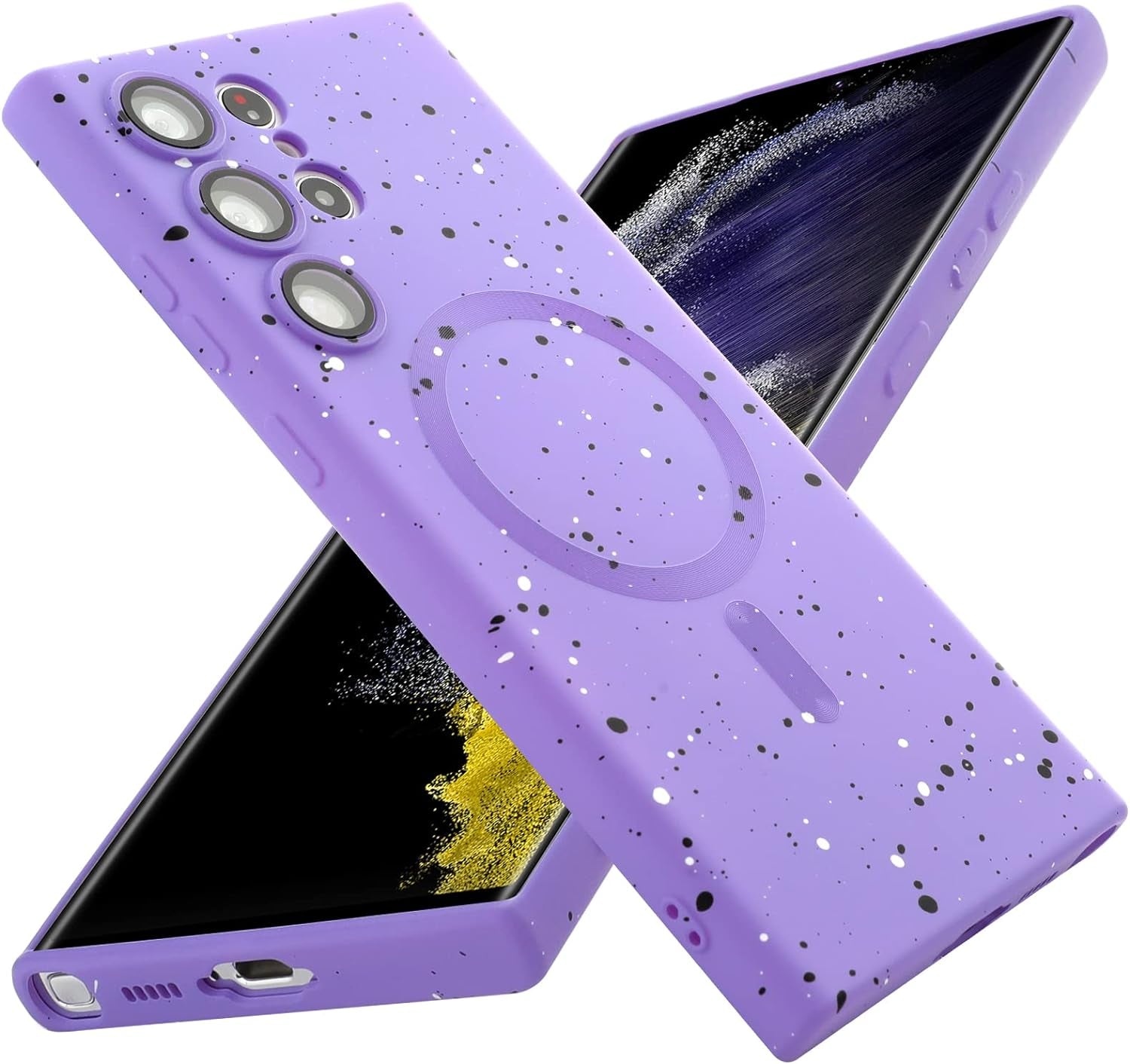 LEOMAKRON for Samsung Galaxy S22 Ultra Case Magnetic Silicone Case Compatible with Magsafe Shiny Spot S22 Ultra Soft Silicone Gel Rubber Bumper Magnetic Case Shockproof Case Black  LEOMAKRON Purple  