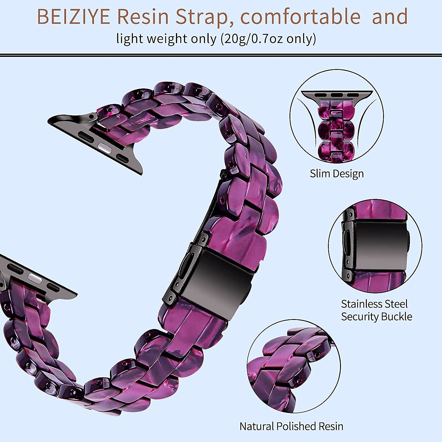 BEIZIYE Resin Bands Compatible with Apple Watch Ultra Band 49Mm 45Mm 44Mm 42Mm 41Mm 40Mm 38Mm Women, Thin Light Slim Resin Strap Bracelet Wristband Is for Iwatch Ultra Series 8 7 6 5 4 3 2 1 SE  BEIZIYE   