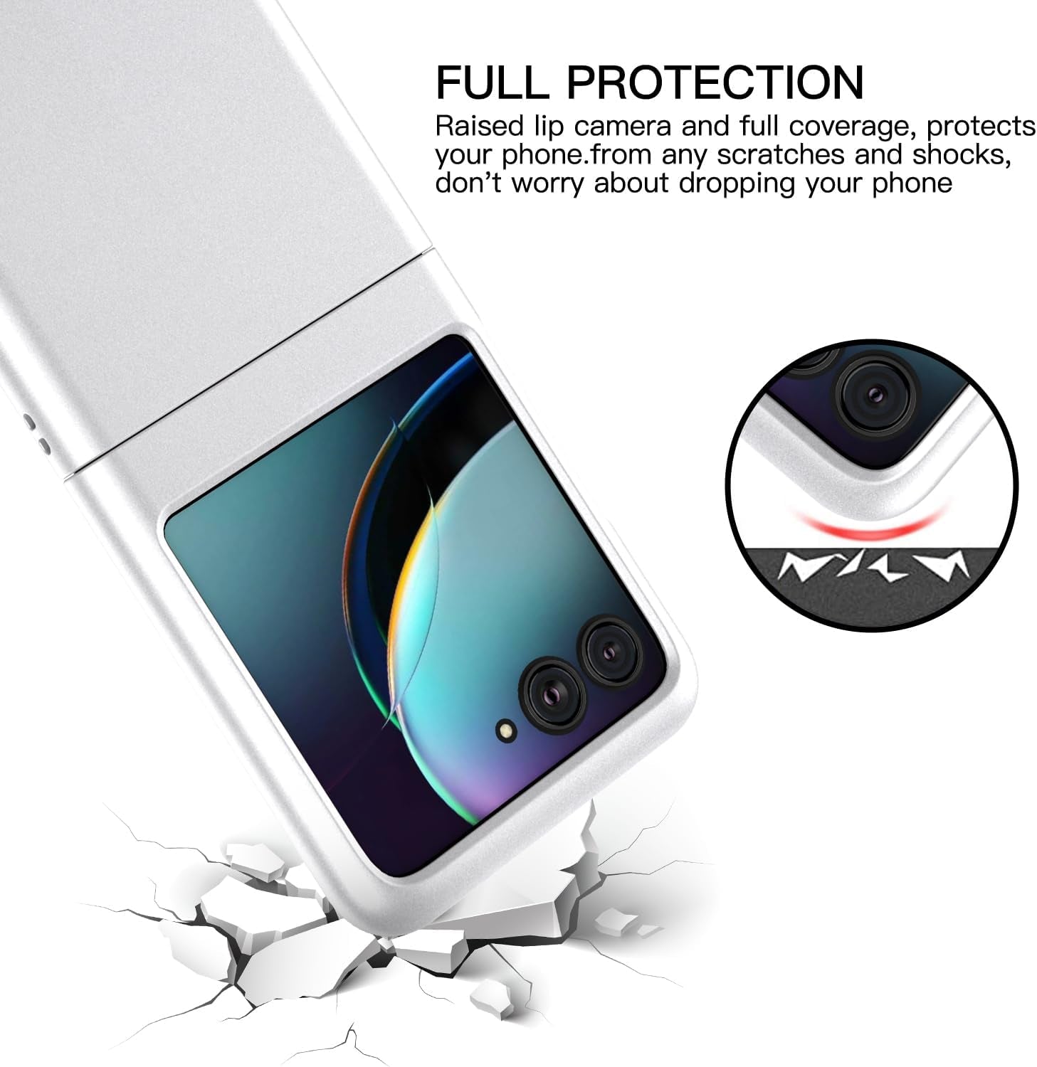 Redluckstar Case for Motorola Razr plus 2023,Thin Slim Fit Matte PC with Non-Slip Full-Body Protection Built in Screen Protection Phone Cover for Moto Razr+ 2023 (Silver+Built in Screen Protector)  redluckstar   