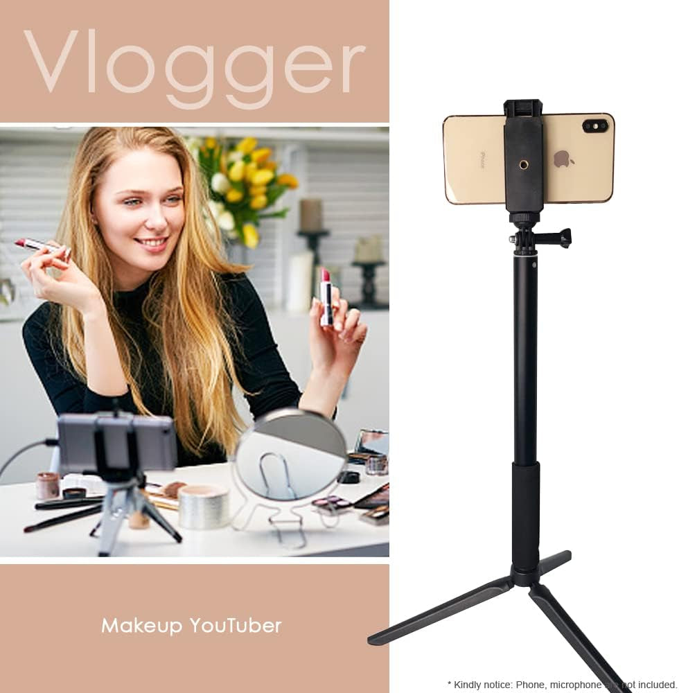 King Best Selfie Stick Tripod Kit with Hot Shoe Phone Clip, Vlog Kits for Smartphone, Portable Handle Vlog Tripod, Cell Phone Accessories  KINGB EST   