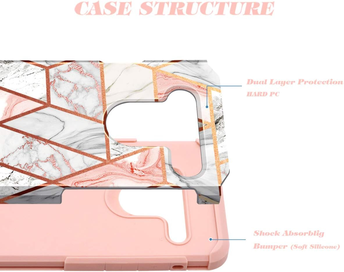 Fingic Compatible with LG G8 Thinq Case Rose Gold Marble Design Shiny Glitter Bumper Hybrid Hard PC Soft Rubber Silicone Cover Anti-Scratch Shockproof Protective Case 6.1 Inch 2019, Rose Gold  Fingic   