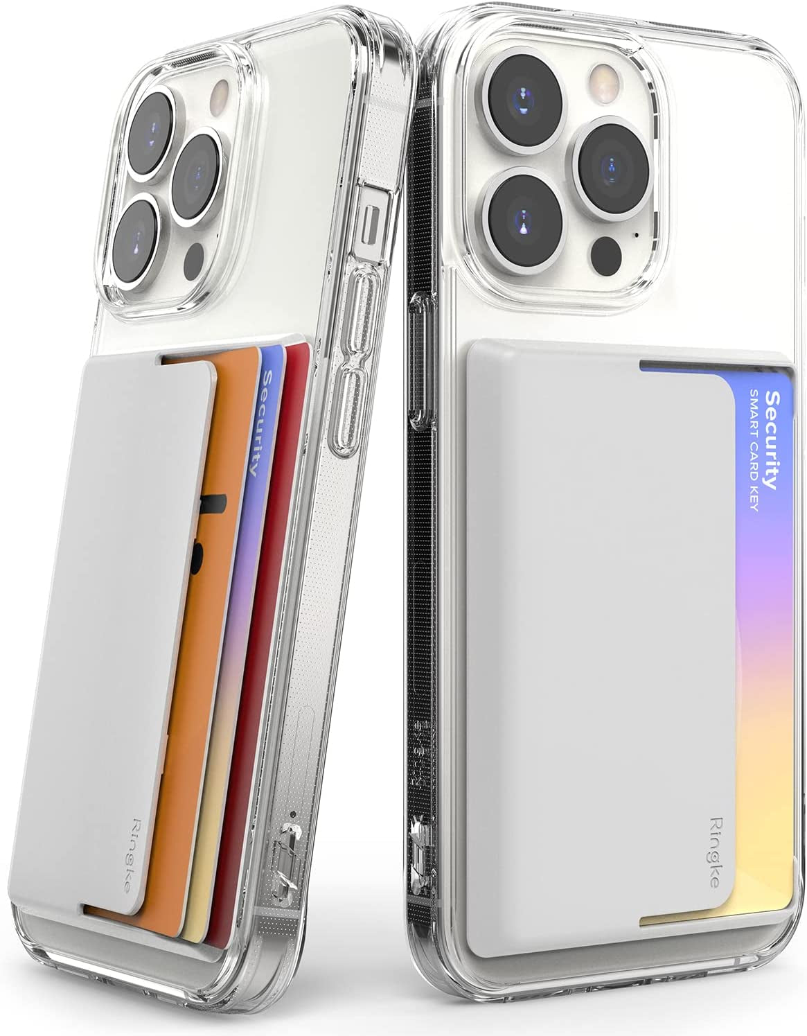 Ringke Magnetic Side Slot Card Holder for Phone Case, Business Card Holder for Back of Phone, ID Credit Card Wallet Compatible with Magsafe, and Iphone 14, 13, 12, Pro Max Mini - Clear Mist  Rearth Light Gray Adhesive 