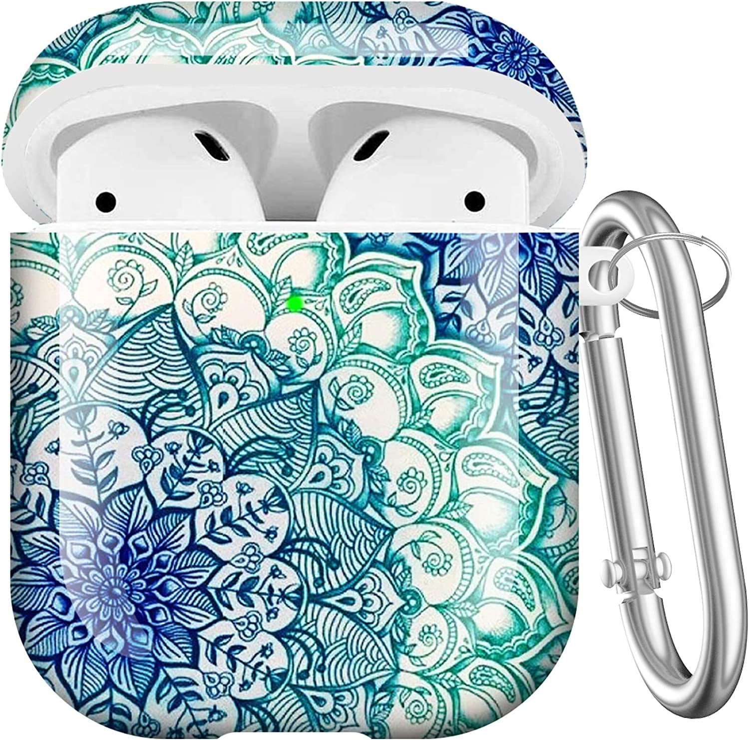 Maxjoy Compatible Airpods Case Cover, Leopard Print Case for Women Men Cute Air Pod 2 Hard Shell Protective Cover with Keychain Compatible with Apple Airpods Charging Case 2&1  Maxjoy Bule + Green  