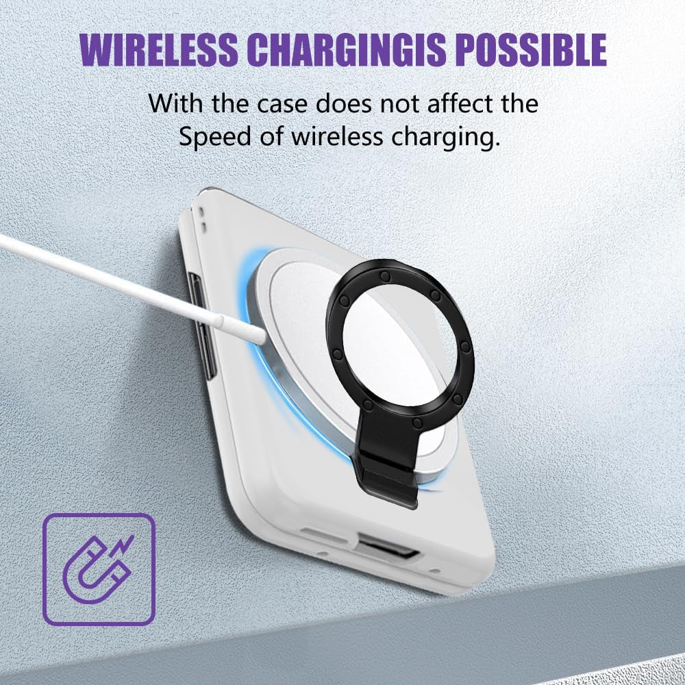 Case for Moto Razr plus 2023 Magnetic Phone Case,Ring Holder Kickstand Wireless Charging Hard PC Shockproof Protective Matte Cover Stand Case for Motorola Razr+ 2023 5G - White  pusiikeer   