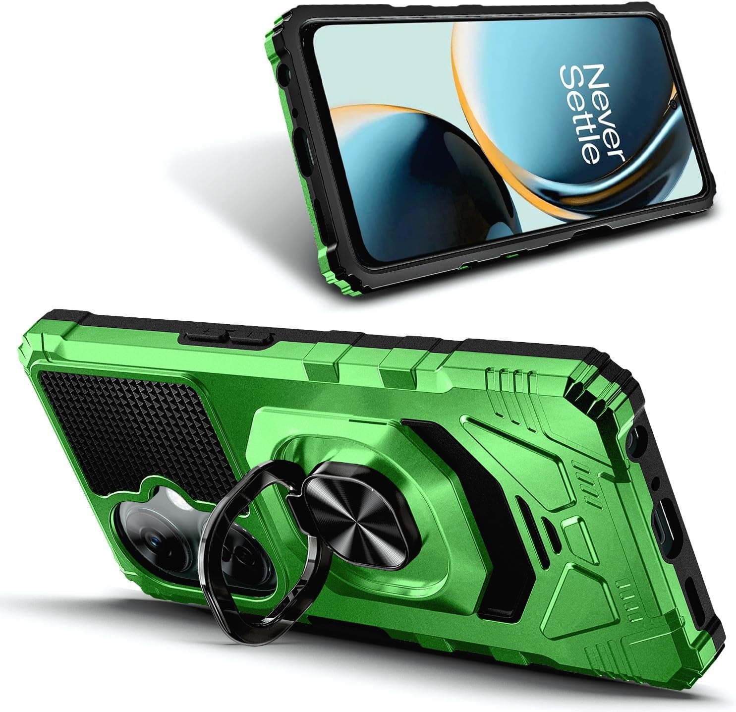 NZND Case for Oneplus Nord N30 5G / Nord CE 3 Lite 5G with Tempered Glass Screen Protector (Maximum Coverage), Full-Body Protective [Military-Grade], Magnetic Car Ring Holder Cover Case (Green)  NZND   