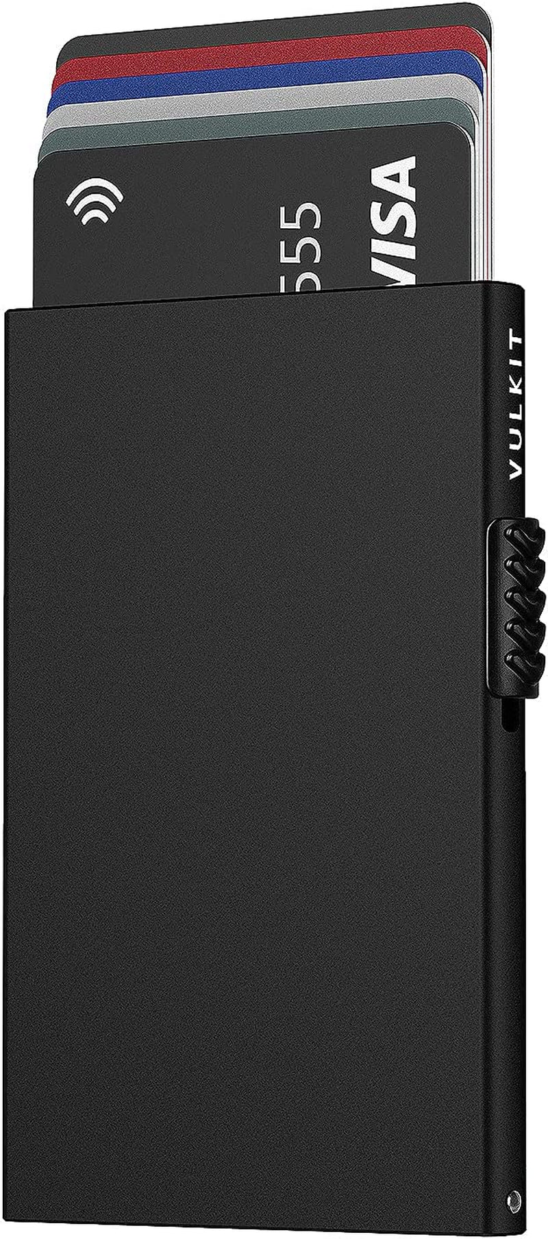 VULKIT Minimalist Credit Card Holder Pop up Cards RFID Protection Slim Metal Wallet  VULKIT Matte Black  