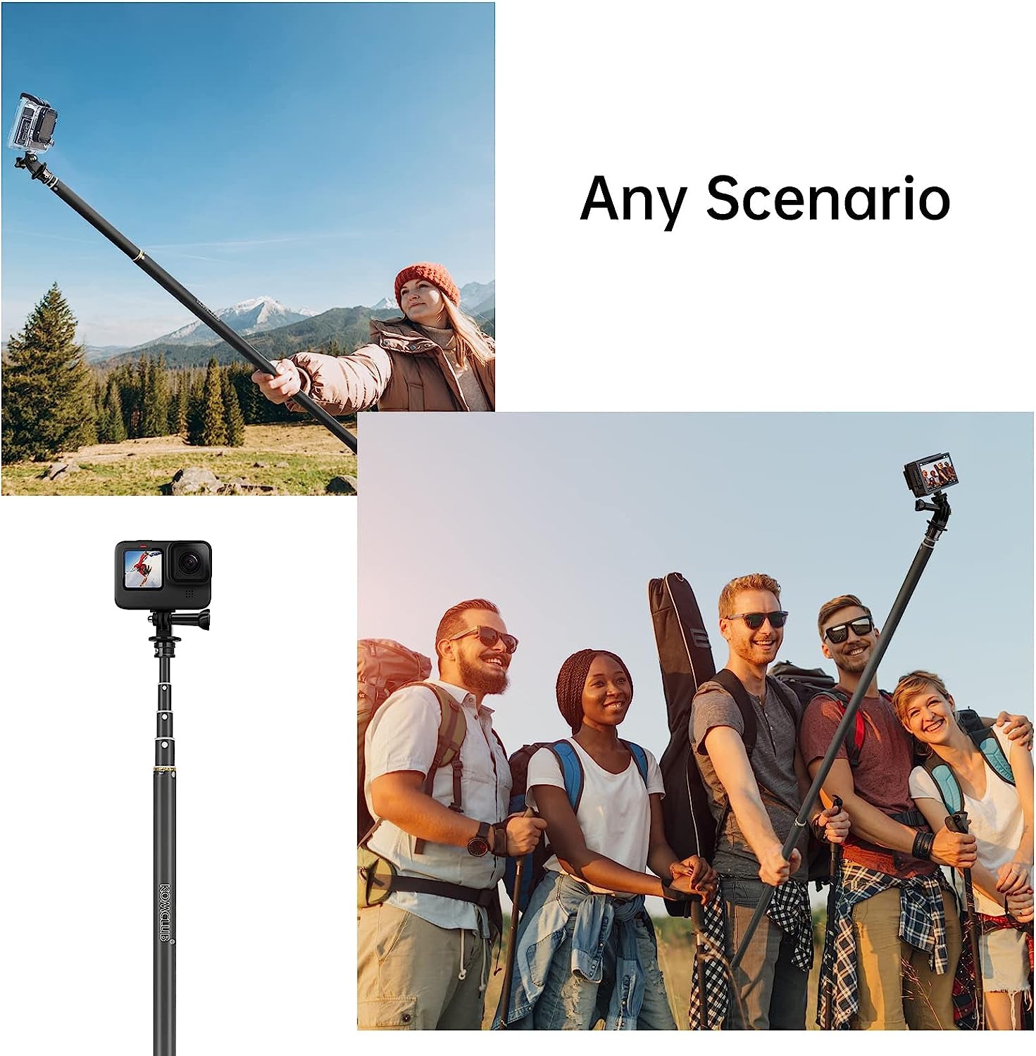 KOMCLUB Monopod Selfie Sticks for Action Camera 113.7” Extendable Carbon Fiber Super Long Selfie Sticks Compatible 5-Section Adjustable Selfie Poles with Wrist Strap for Sports Camping Traveling  KOMCLUB   