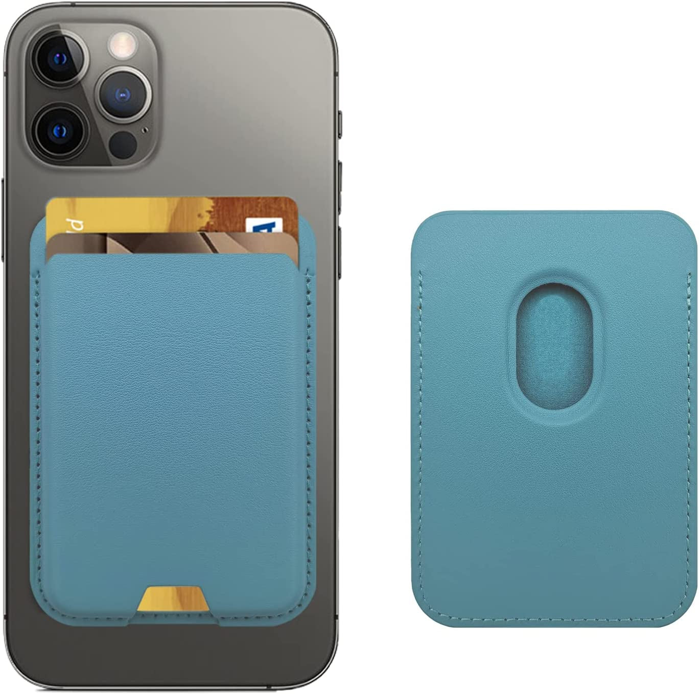 Magnetic Wallet Card Holder Compatible with Apple Magsafe Wallet for Iphone 14 Pro Max/14 Pro/14/14 Plus, Mag Safe Wallet for Iphone 13 Pro Max/13 Pro/13/13 Mini/Iphone 12 Series, Midnightblack  iLodn Light Blue  