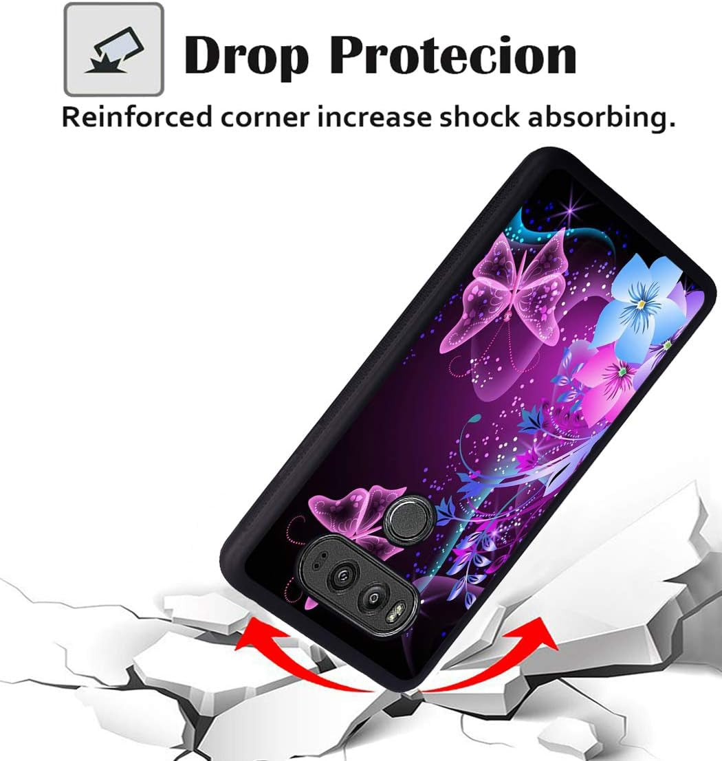 Case for LG V30 / LG V30 Plus/Lg V30S / LG V35 / LG V35 Thinq, Slim Anti-Scratch TPU Rubber Protective Case Cover for LG V30 - Blue Flowers and Purple Butterflies  ChaTham   