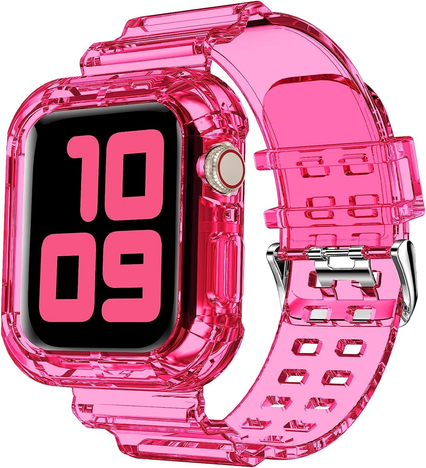 DABAOZA Compatible for Clear Apple Watch Band 38Mm 40Mm 41Mm 42Mm 44Mm 45Mm with Case, Women Girl Glitter Clear Bling Crystal Sport Strap and Bumper for Iwatch Band Ultra SE Series 8/7/6/5/4/3/2/1  DABAOZA Neon Red 41mm/40mm/38mm 