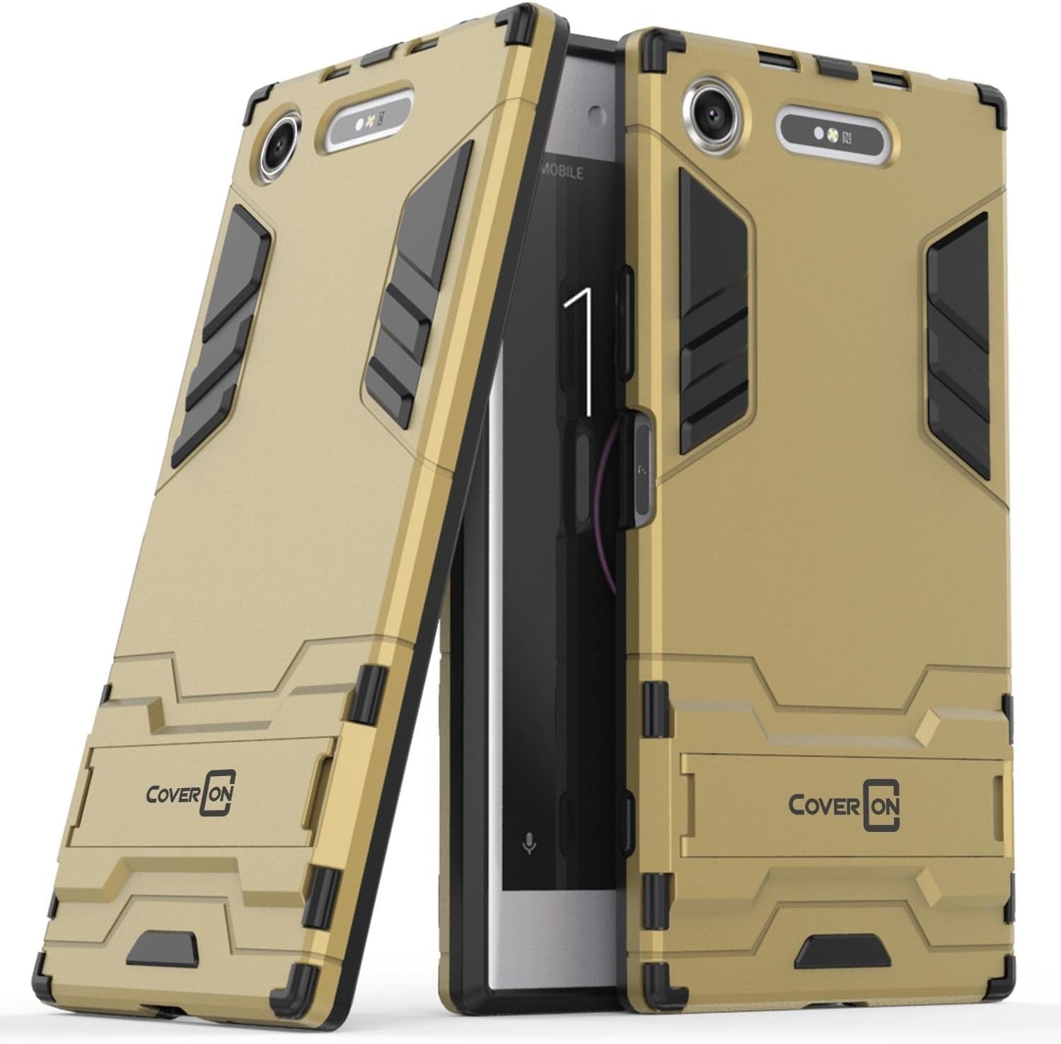 Sony Xperia XZ1 Case, Coveron Shadow Armor Series Modern Style Slim Hard Hybrid Phone Cover with Kickstand Case for Sony Xperia XZ1 - Red  CoverON Gold  