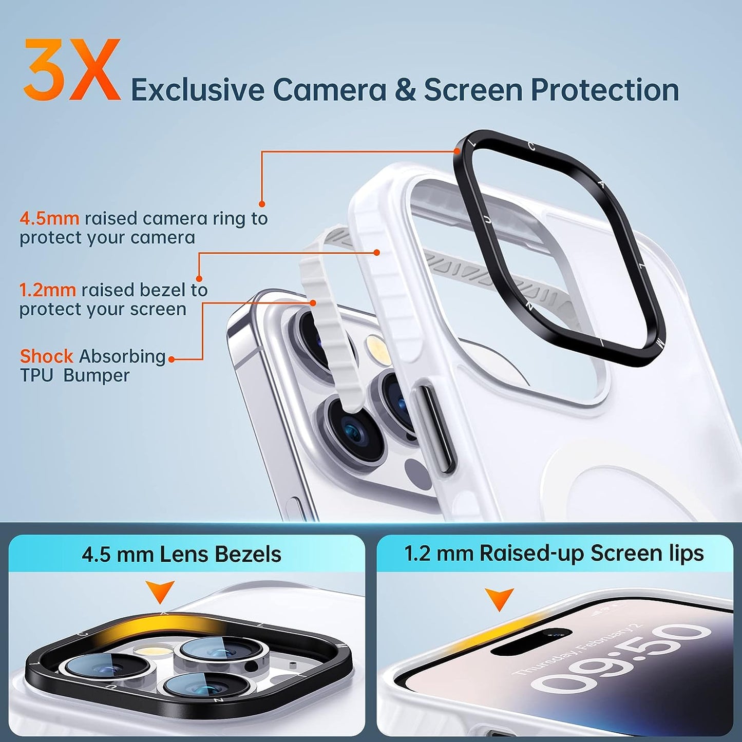 JUESHITUO for Iphone 14 Pro Max Case with Exclusive Buffer Belt [Military Protection&Full Camera Protection][Super Strong N52 Magnets][Liquid Silicone Feeling]Translucent Matte Back 6.7In(Matte Clear)  JUESHITUO   